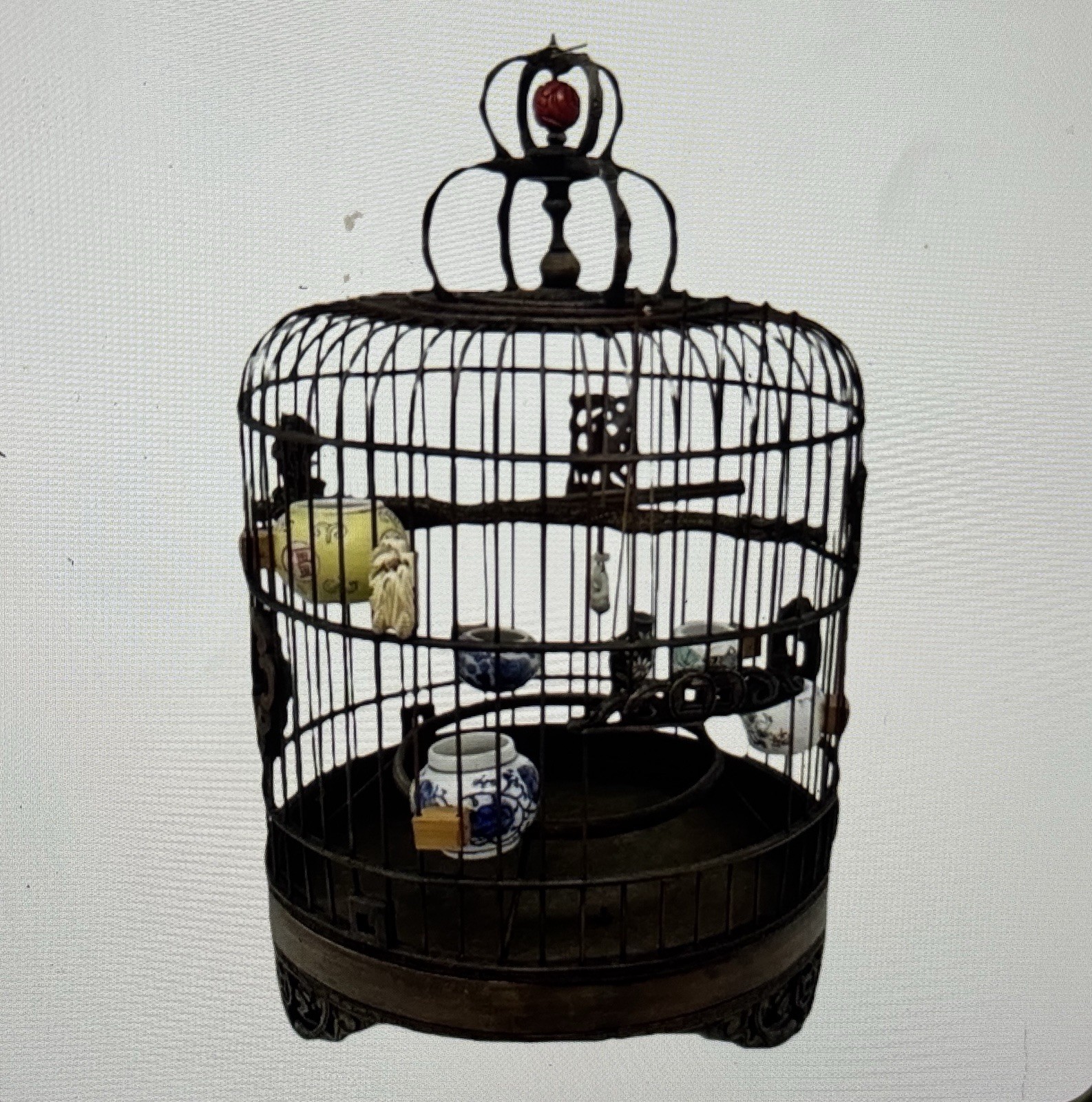 Antique Bamboo Chinese Birdcage, Fully Ornamented
