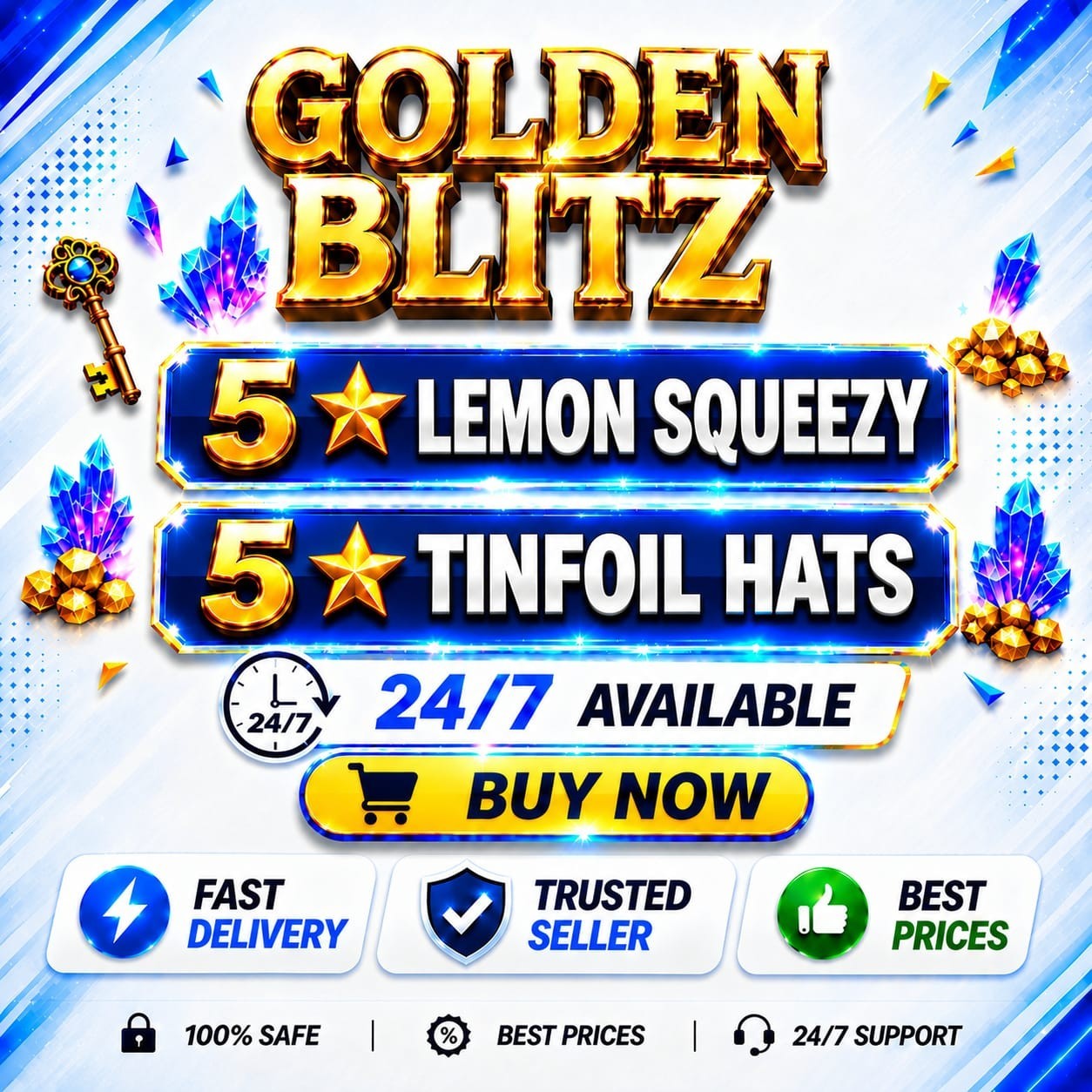 Golden Blitz Monopoly Sticker Go 4⭐Lemon Squeezy & 5⭐ Tinfoil Hats Fast Delivery