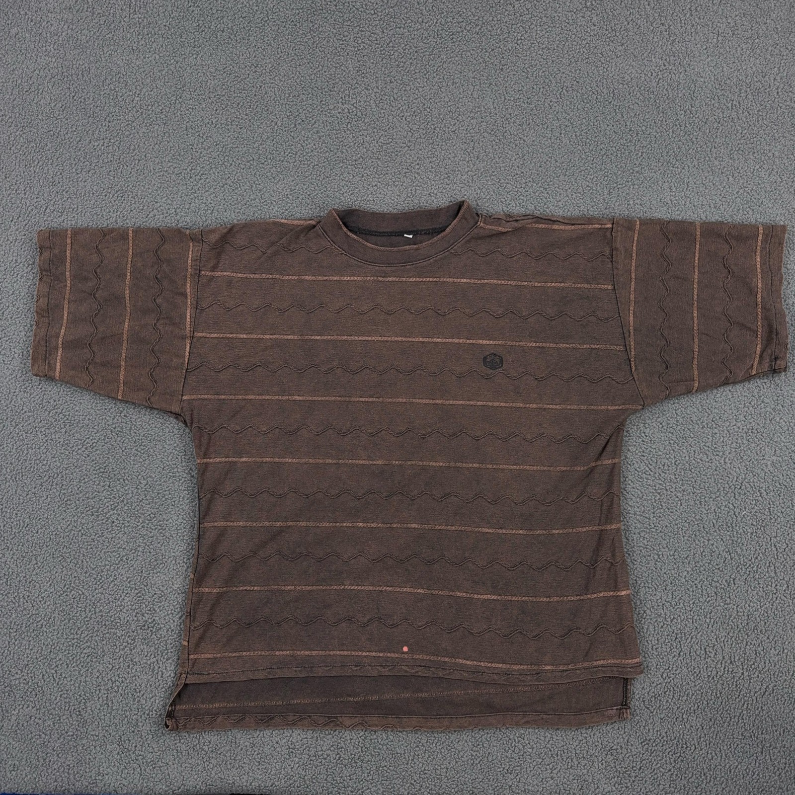 Vintage Quiksilver Shirt Mens Large Brown Wave Stripe Textured Made USA Surf 90s