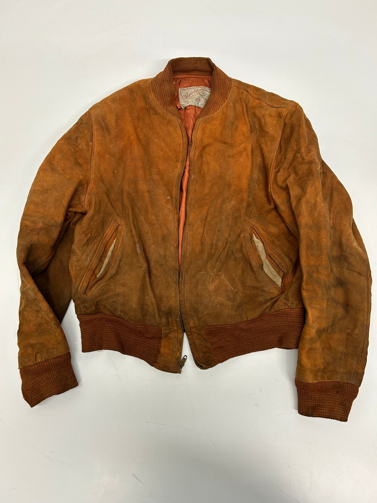 Vtg c1950s Ralph Edwards Sportswear Brown Suede Leather Bomber Jacket