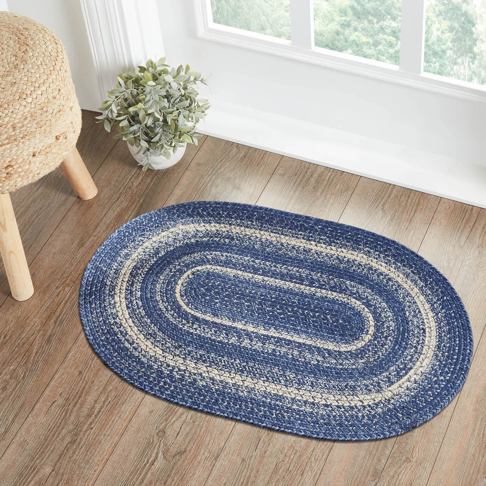 VHC Brands Great Falls Braided Jute Rug Blue 24x37 VHC Brands Great Falls Braided Jute Rug Blue 24x37