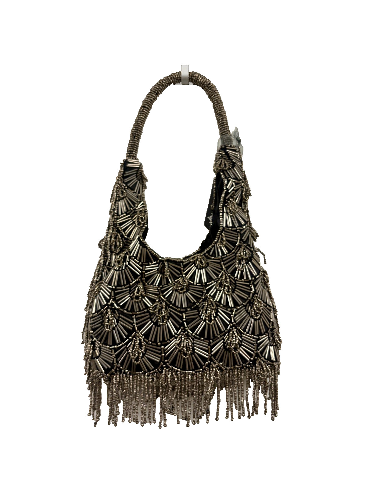 VIRAL RARE Beaded Black Silver Geometric Shoulder Bag With Fringe NWT Tik Tok VIRAL RARE Beaded Black Silver Geometric Shoulder Bag With Fringe NWT Tik Tok