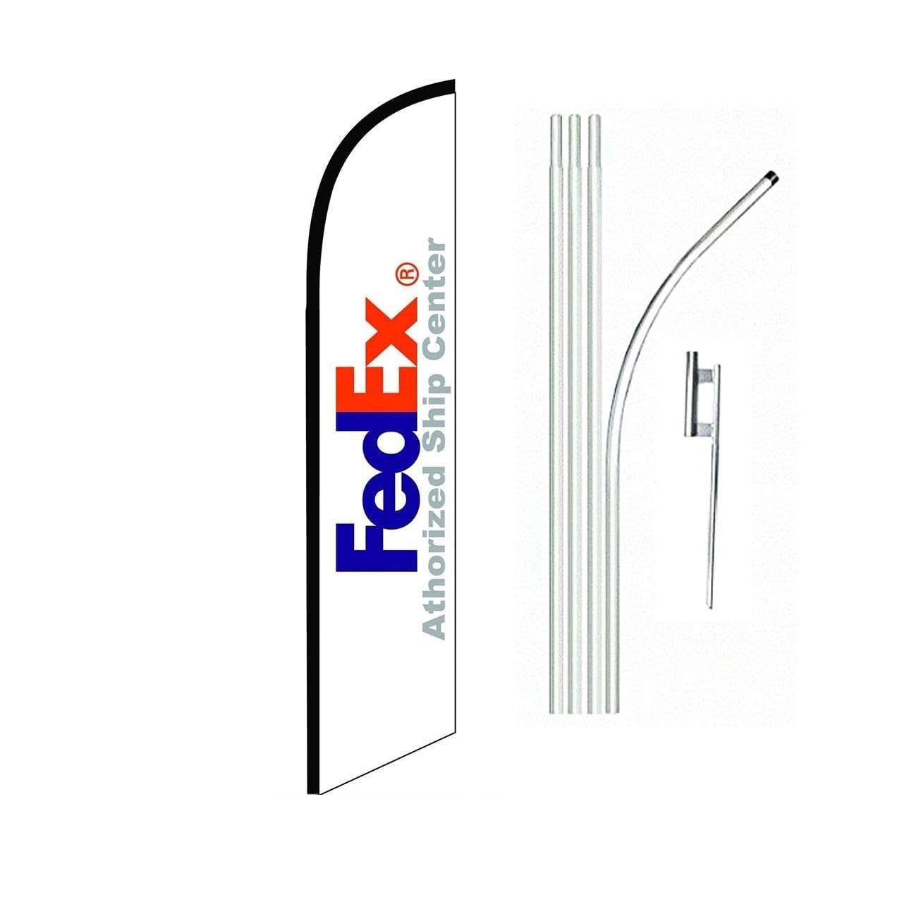 FedEx Ship Center White Swooper Flutter Feather Flag | 3ft W x 11.5ft Tall