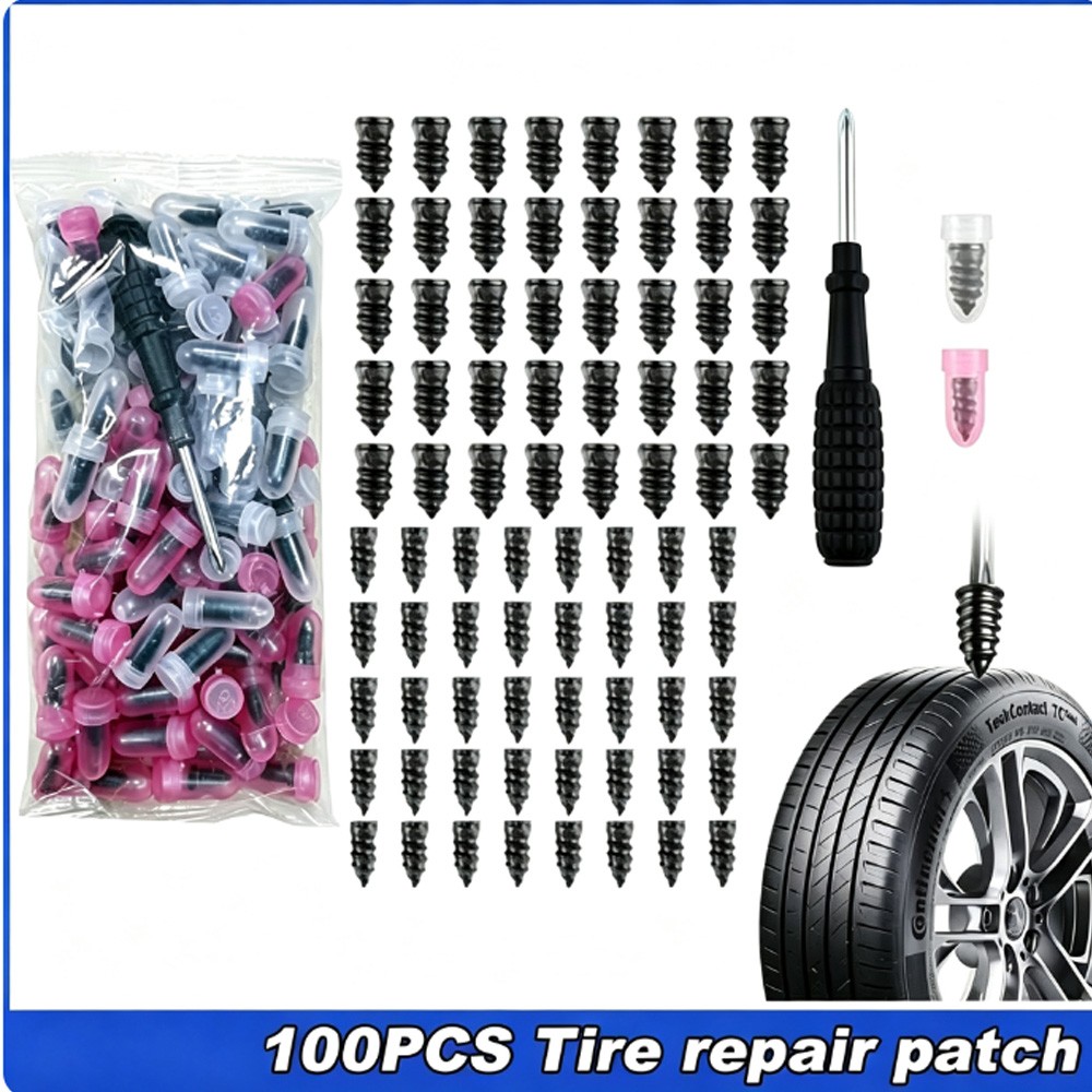 100Pc Tire Repair Rubber Nails Tyre Puncture Repair Screws Kit with Screwdriver