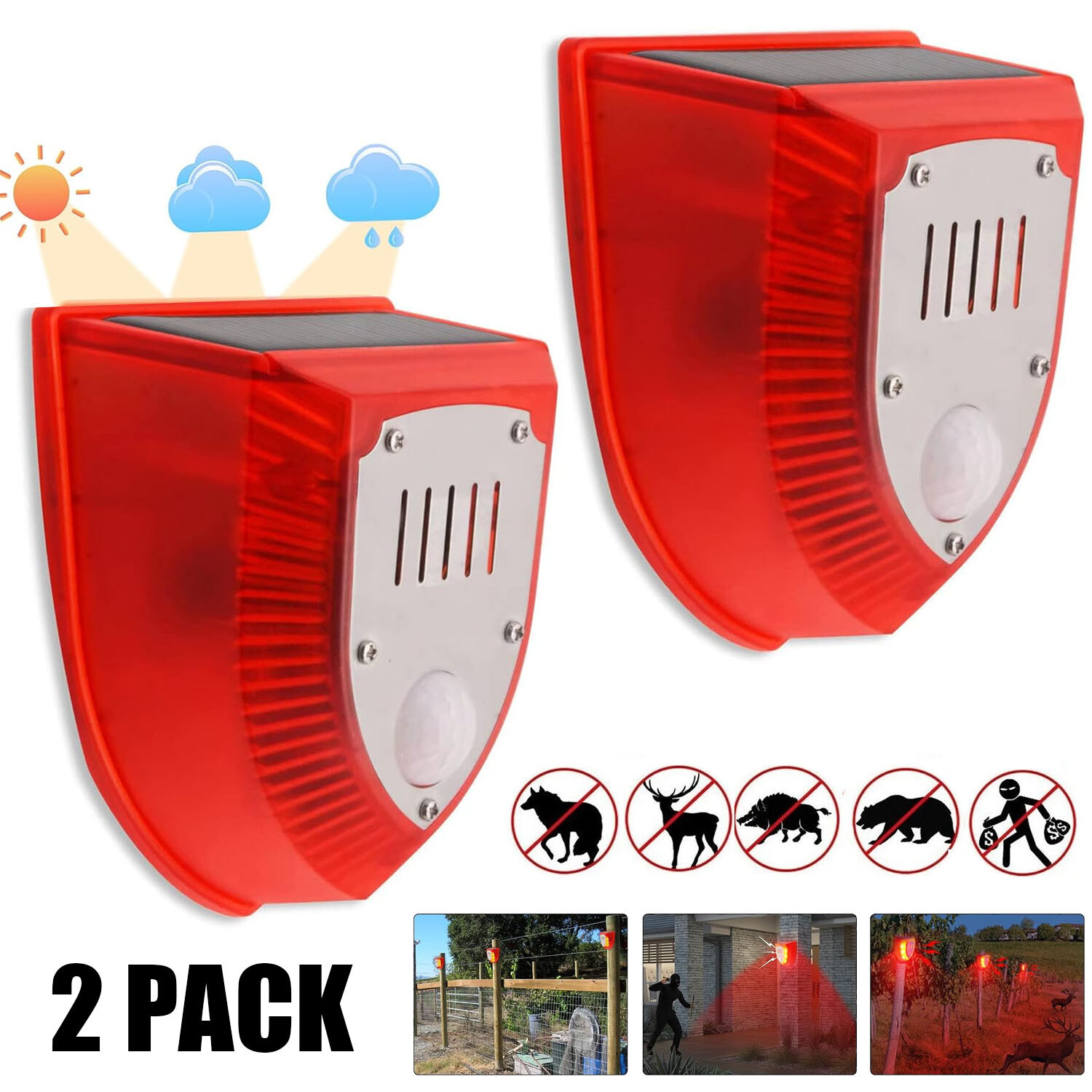 2/4/6/8 PACK Solar Alarm Motion Detector with Sound Outdoor Motion Sensor 129db