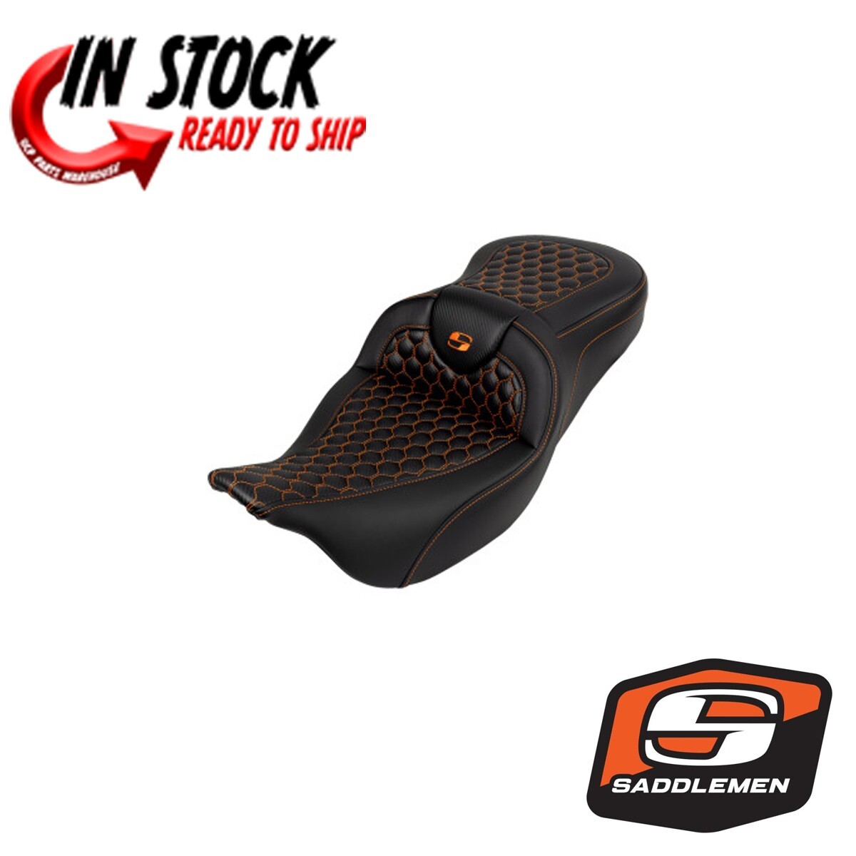 SADDLEMEN HONEYCOMB ROAD SOFA GEL SEAT ORANGE STITCH 2008-2024 HARLEY TOURING