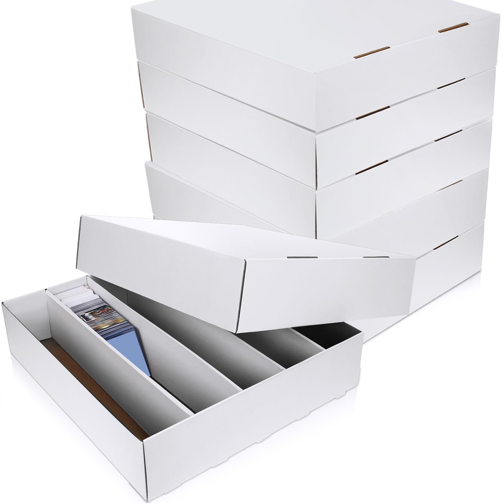Pack 5000 Count Trading Card Storage Boxes 5 Compartments White