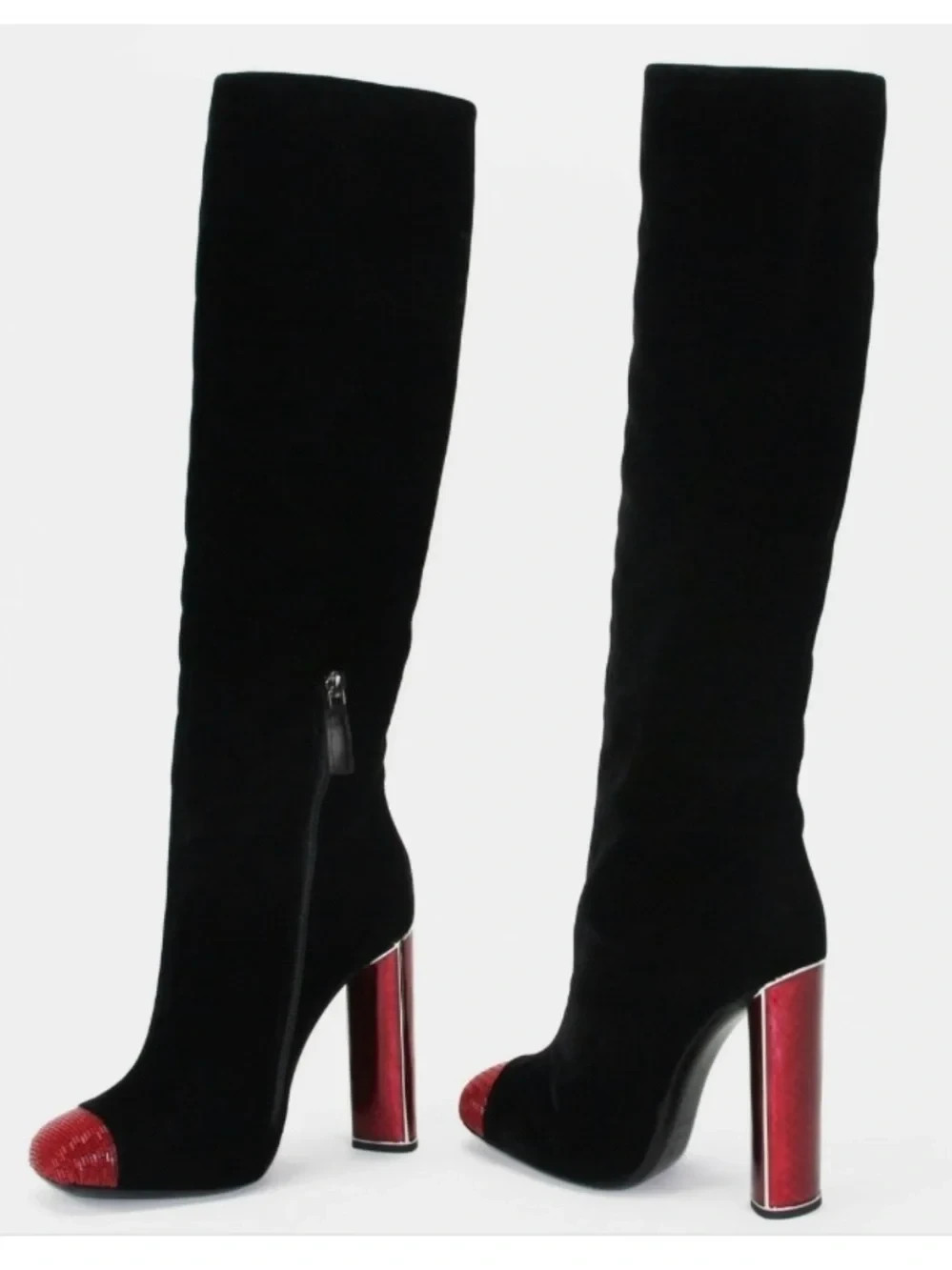 Tom Ford $2700 Bead-Embellished Black Velvet Ruby Red Heel Boots Size 39