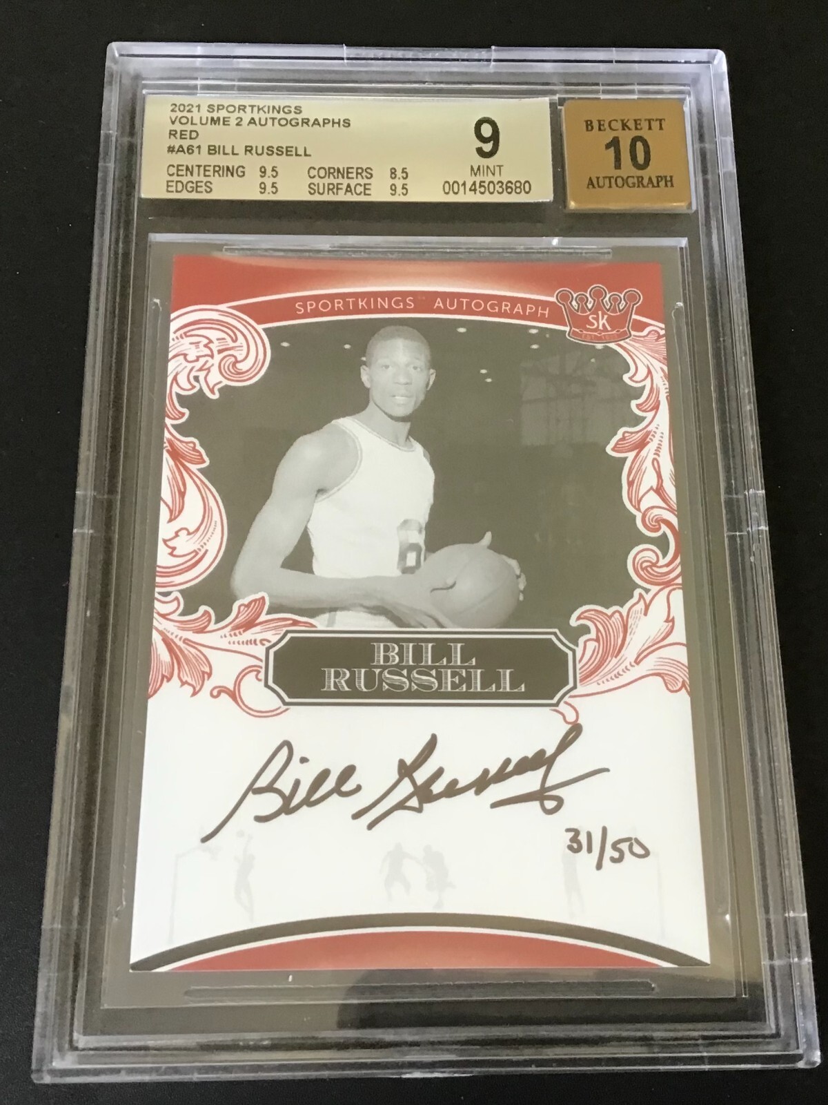 2021 Sportkings Bill Russell Red Autograph BGS 9/10 Celtics 31/50