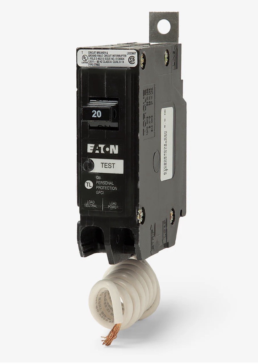 Eaton QBH1020GF GFCI Ground Fault Circuit Breaker Single Pole 20 Amp Bolt-On Eaton QBH1020GF GFCI Ground Fault Circuit Breaker Single Pole 20 Amp Bolt-On