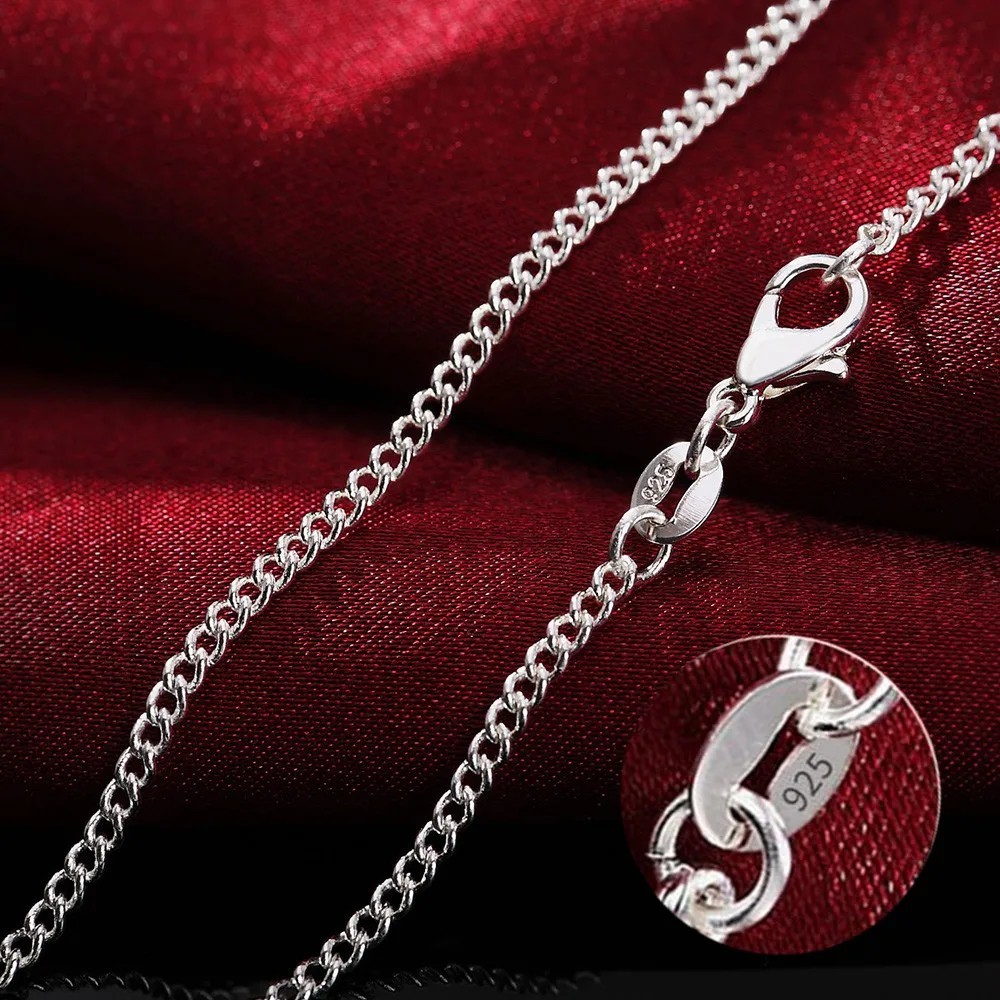 Genuine 925 Sterling Silver Curb Chain Necklace Lobster Clasp 16