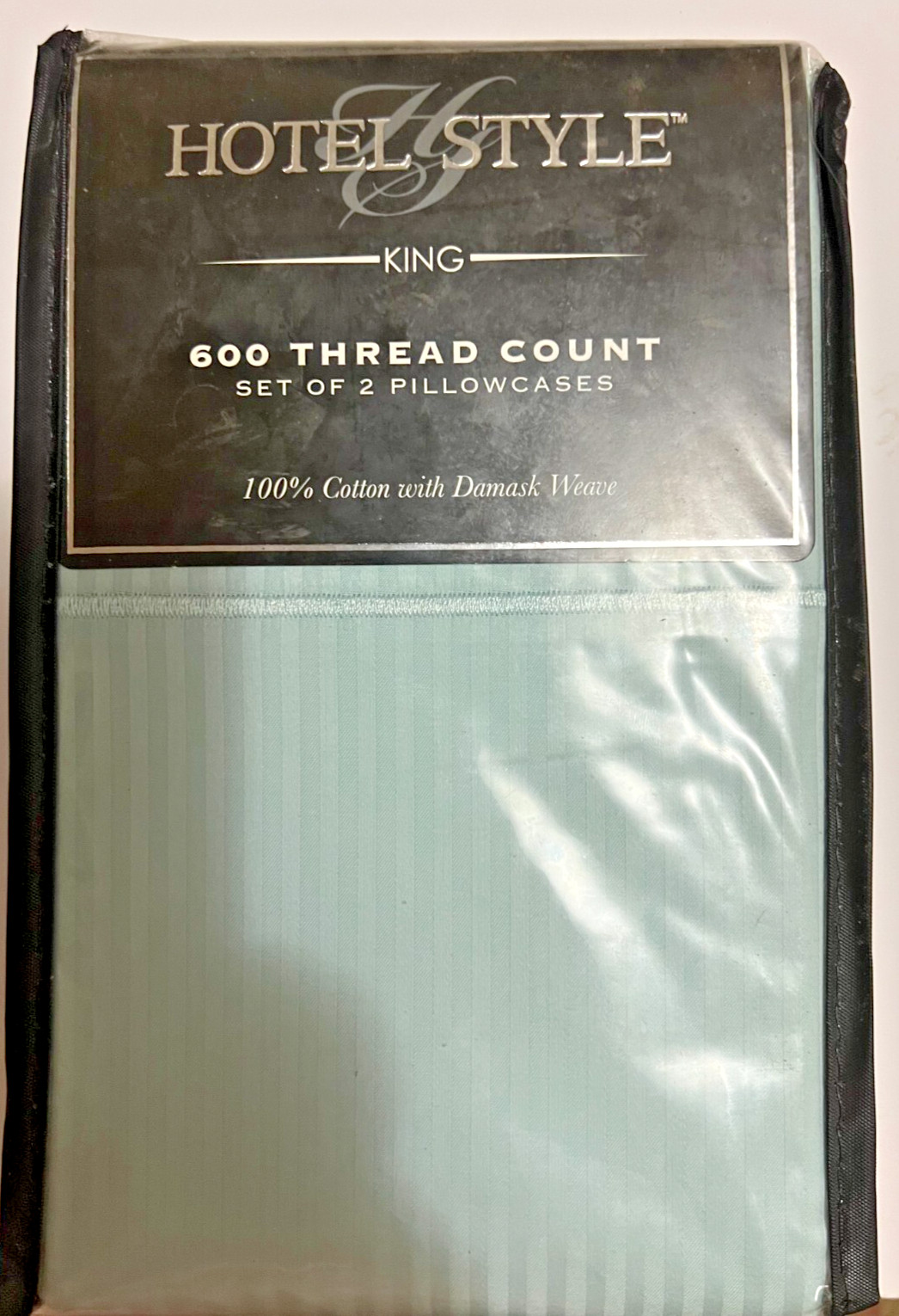King Pillowcases Hotel Style 600 Thread Count Cotton Damask Weave Teal Cloud