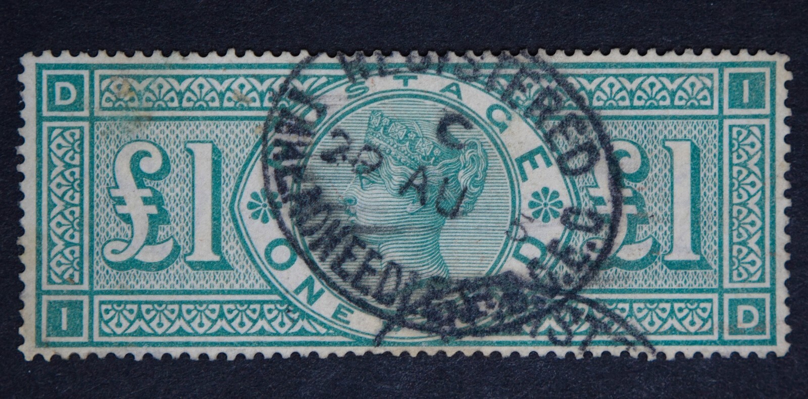 GB SG212 1887 QV £1 Green, Fine Used, (ID) Cat £675 GB SG212 1887 QV £1 Green, Fine Used, (ID) Cat £675