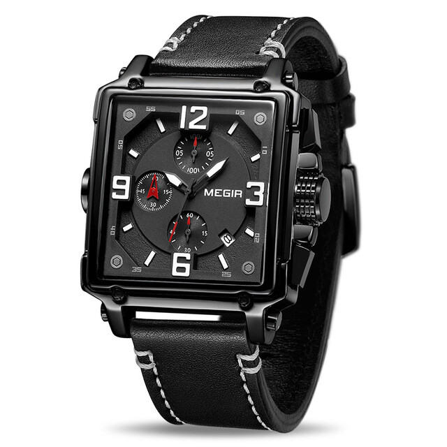 MEGIR Creative Men Watch Chronograph Quartz Watches Men Leather Sport