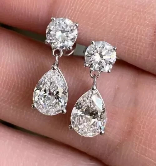 RARE 8.60 Ct Certified Pear & Round Cut Natural Diamond Studs White Gold Finish