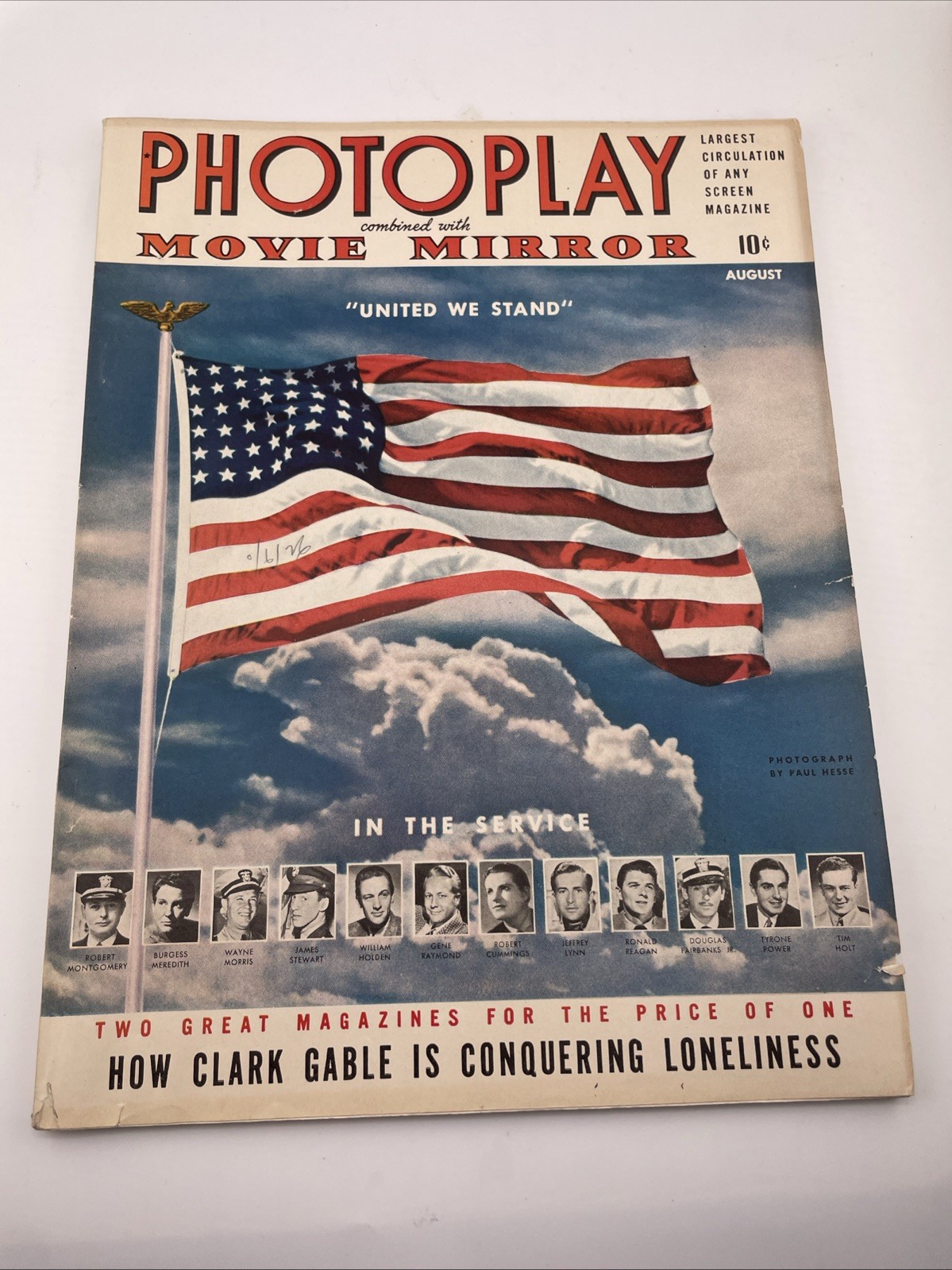 PhotoPlay/ Movie Mirror Magazine, Flag  Aug 1942 Ronald Reagan, Clark Cable #05