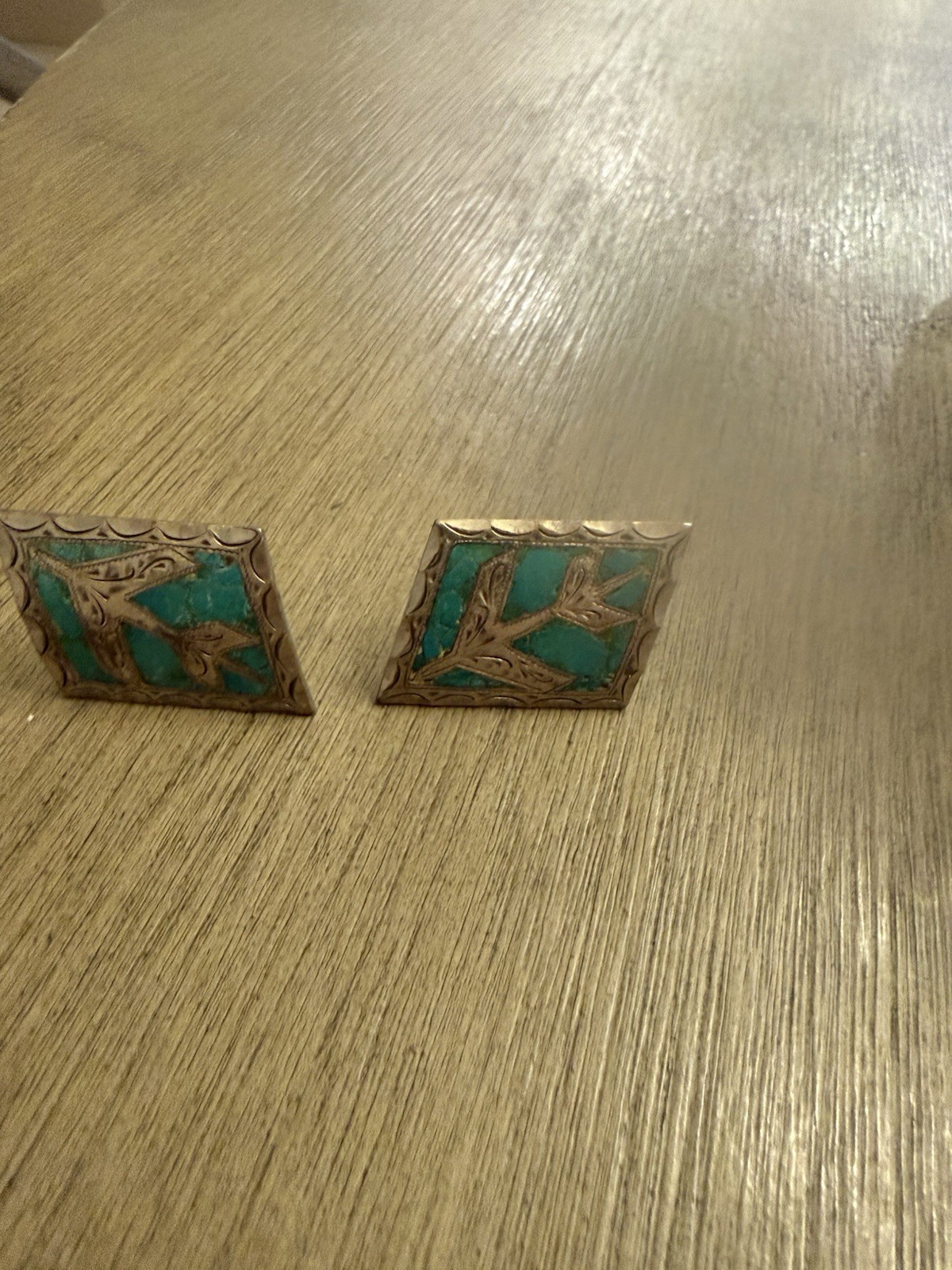 Vintage Mexican Sterling 925 Real Turquoise Cufflinks GUAD MEX Handmade