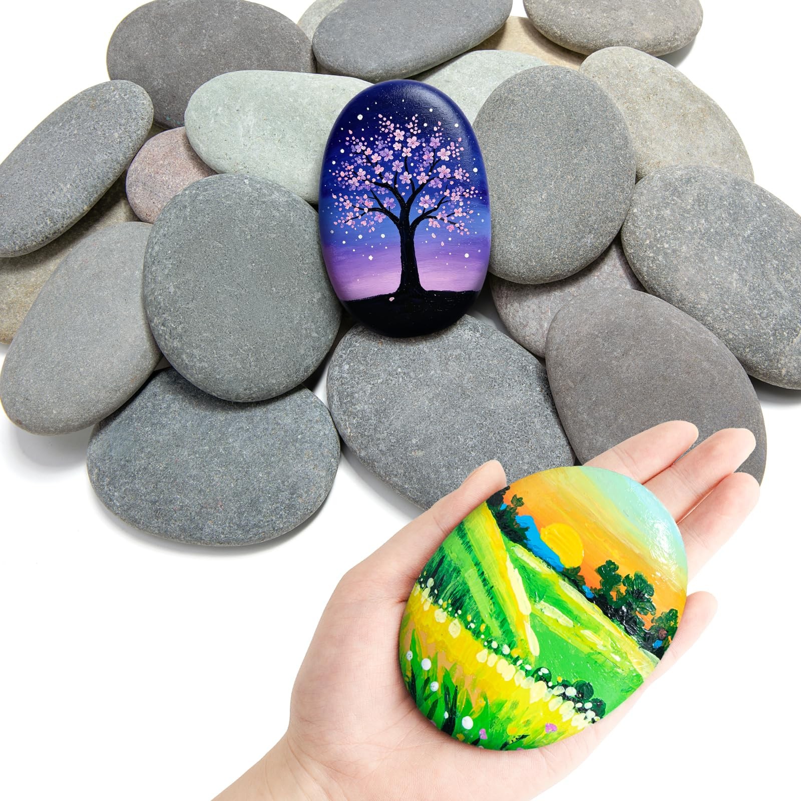 Simetufy 30Pcs Large Rocks For Painting 3.3-4.5Inch Natural River Stones