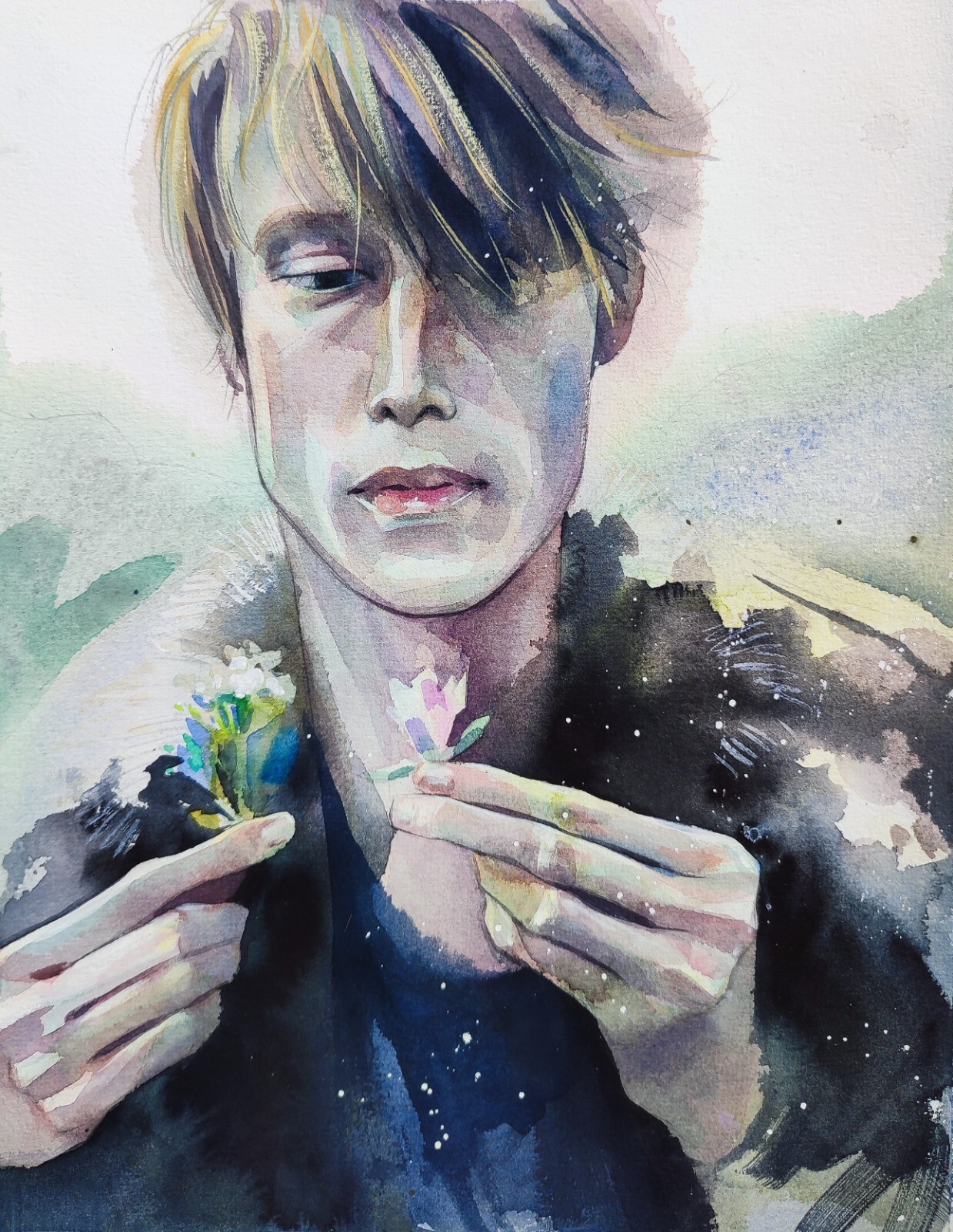 Original Watercolor Painting Man Portrait Painting Tender Watercolor Portrait
