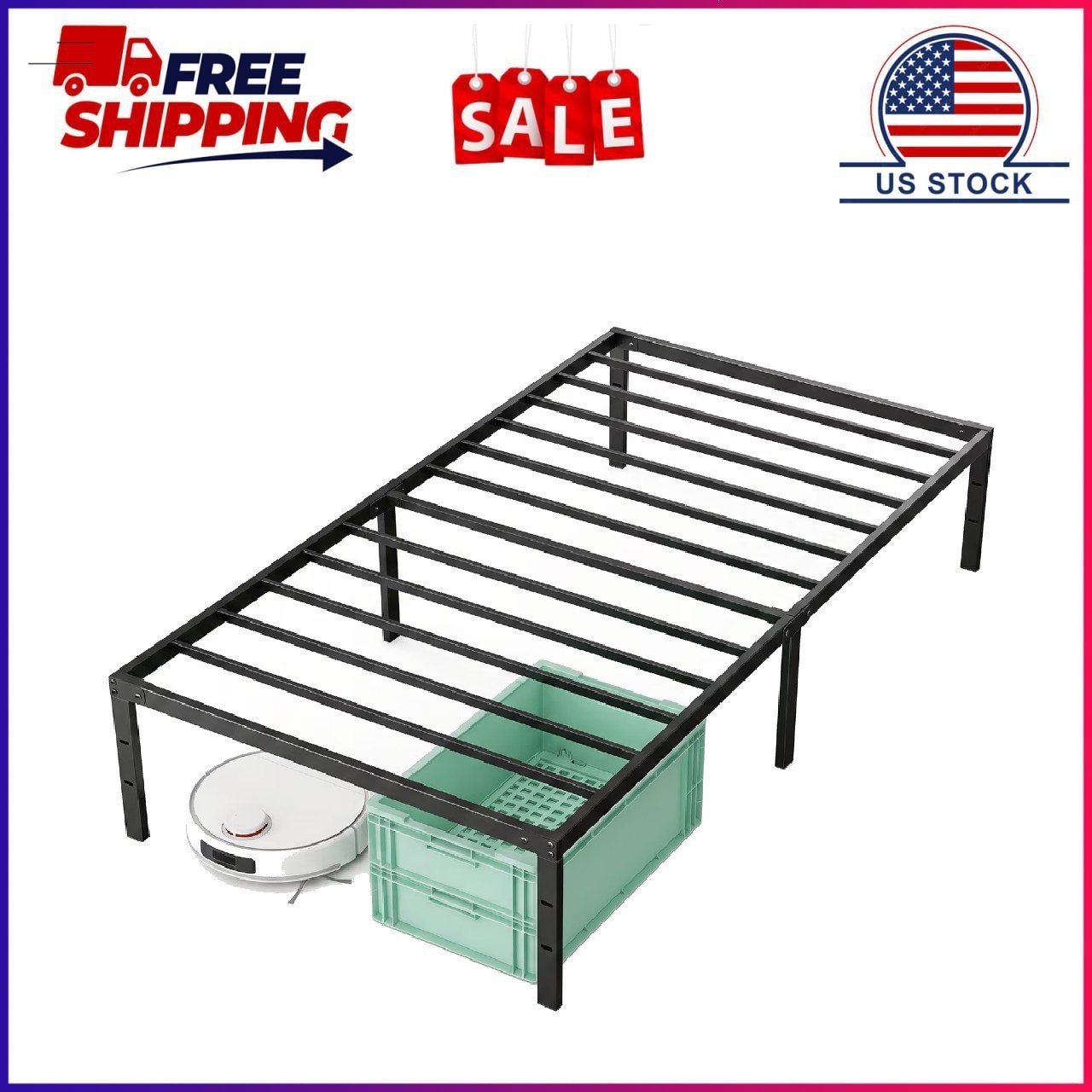 Alvantor Metal Bed Frame 16 Inch Tall, Heavy Duty Sturdy Mattress Foundation, No