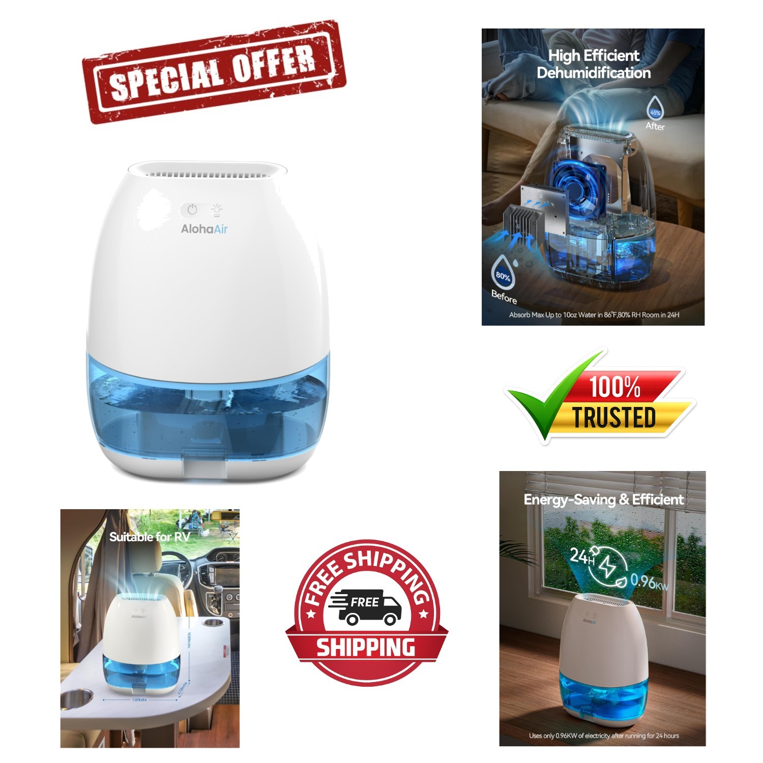 Whisper-Quiet 34 Oz Dehumidifier with Multi-Color Night Light - Home Essential
