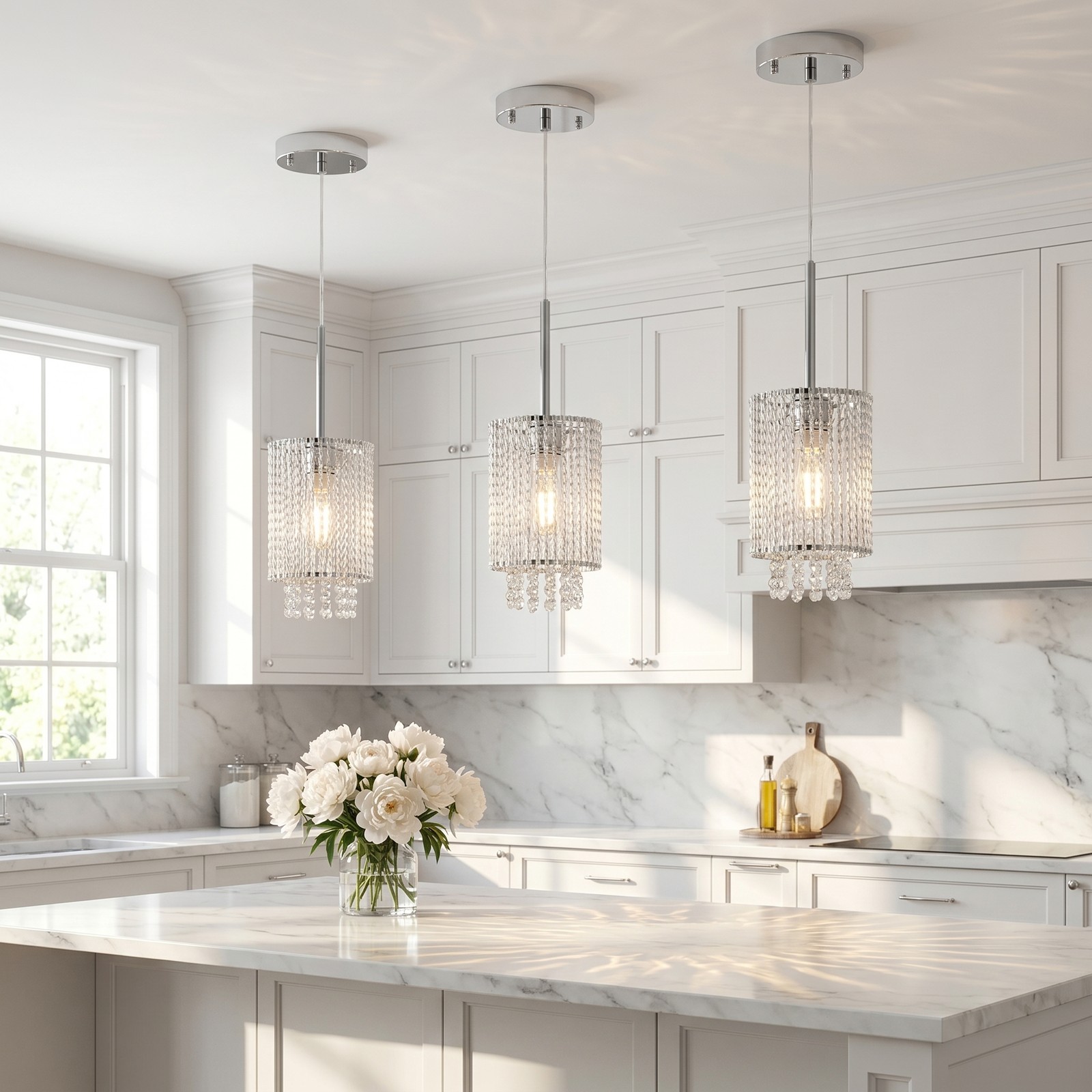 3 Pack Modern LED Crystal Chandelier Chrome Pendant Light Kitchen Island Fixture