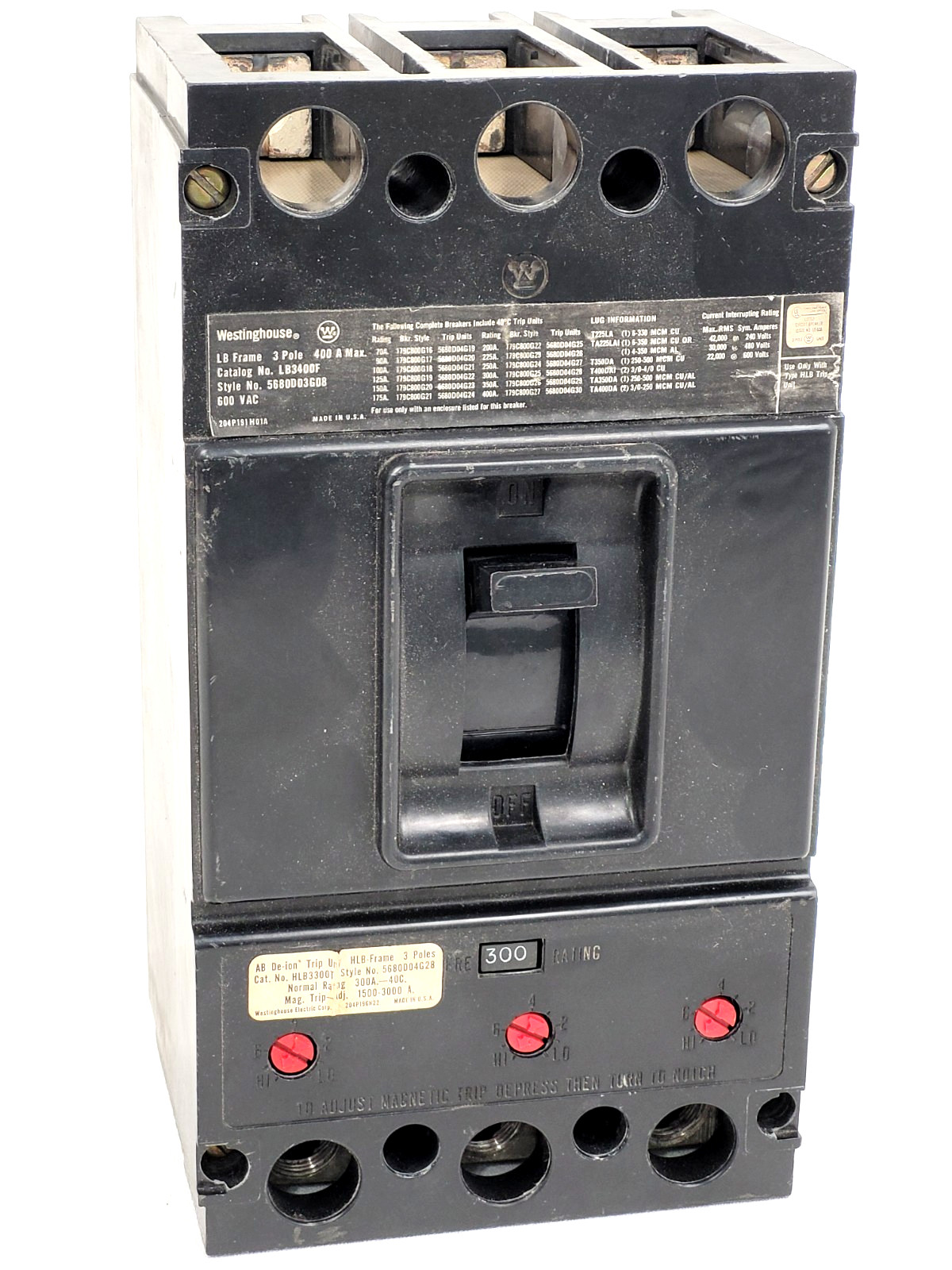 LB3400F / LB3300 Westinghouse 300A Circuit Breaker w/ HLB3300T - Next Day Option LB3400F / LB3300 Westinghouse 300A Circuit Breaker w/ HLB3300T - Next Day Option