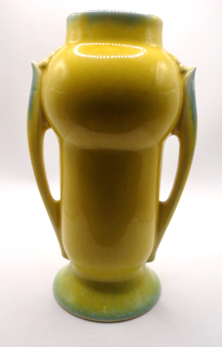 Very Rare Roseville Orian Yellow 1935 Vintage Pottery Ceramic Handled Vase 733