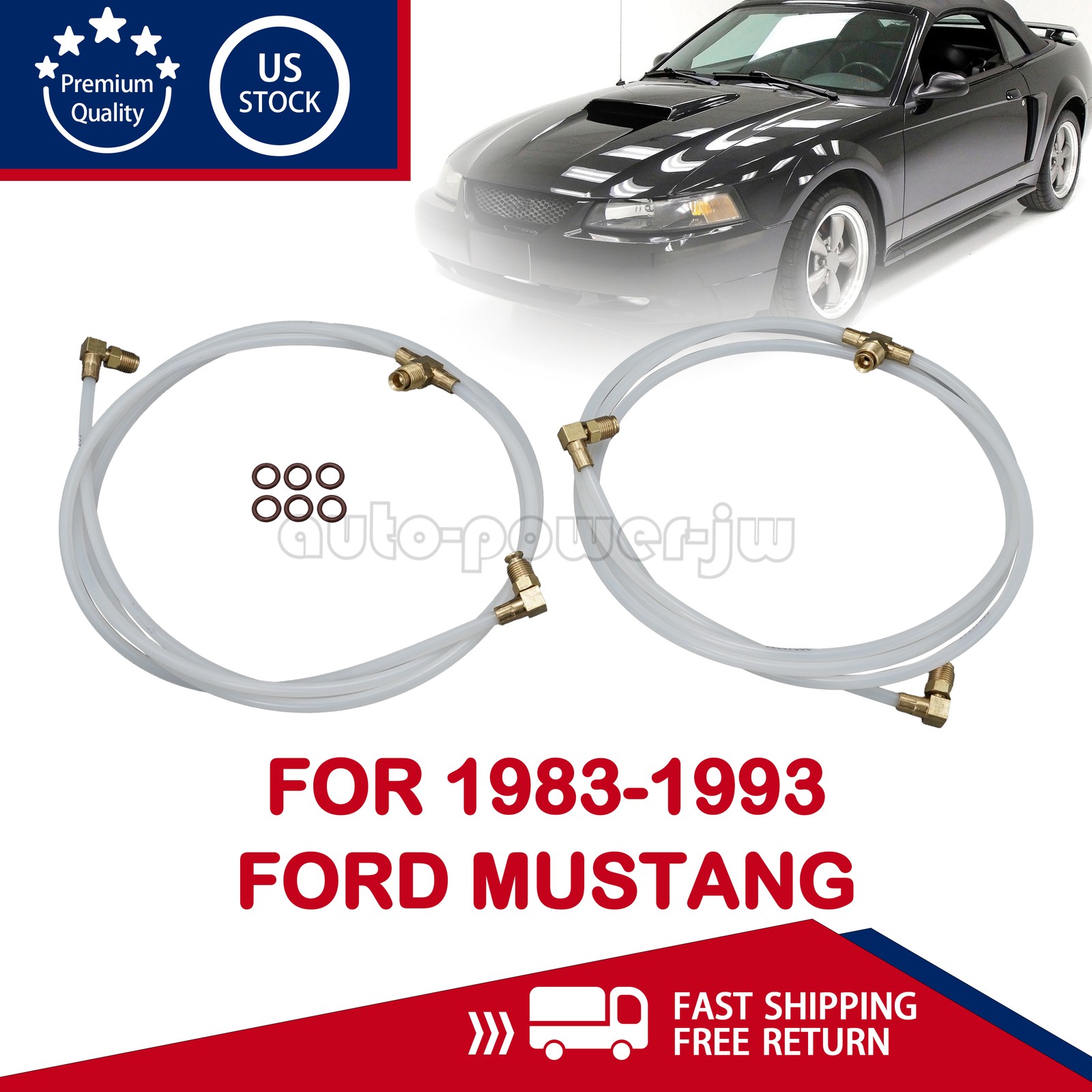 Pair Convertible Top Hydraulic Fluid Hose Lines For 1983-93 Ford Mustang
