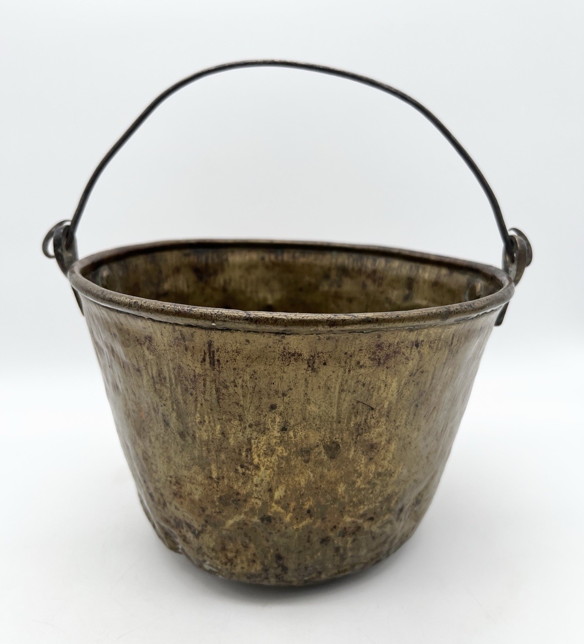 Antique Primitive Brass Bucket Pail Hand Forged Bail Handle Country Farm Decor
