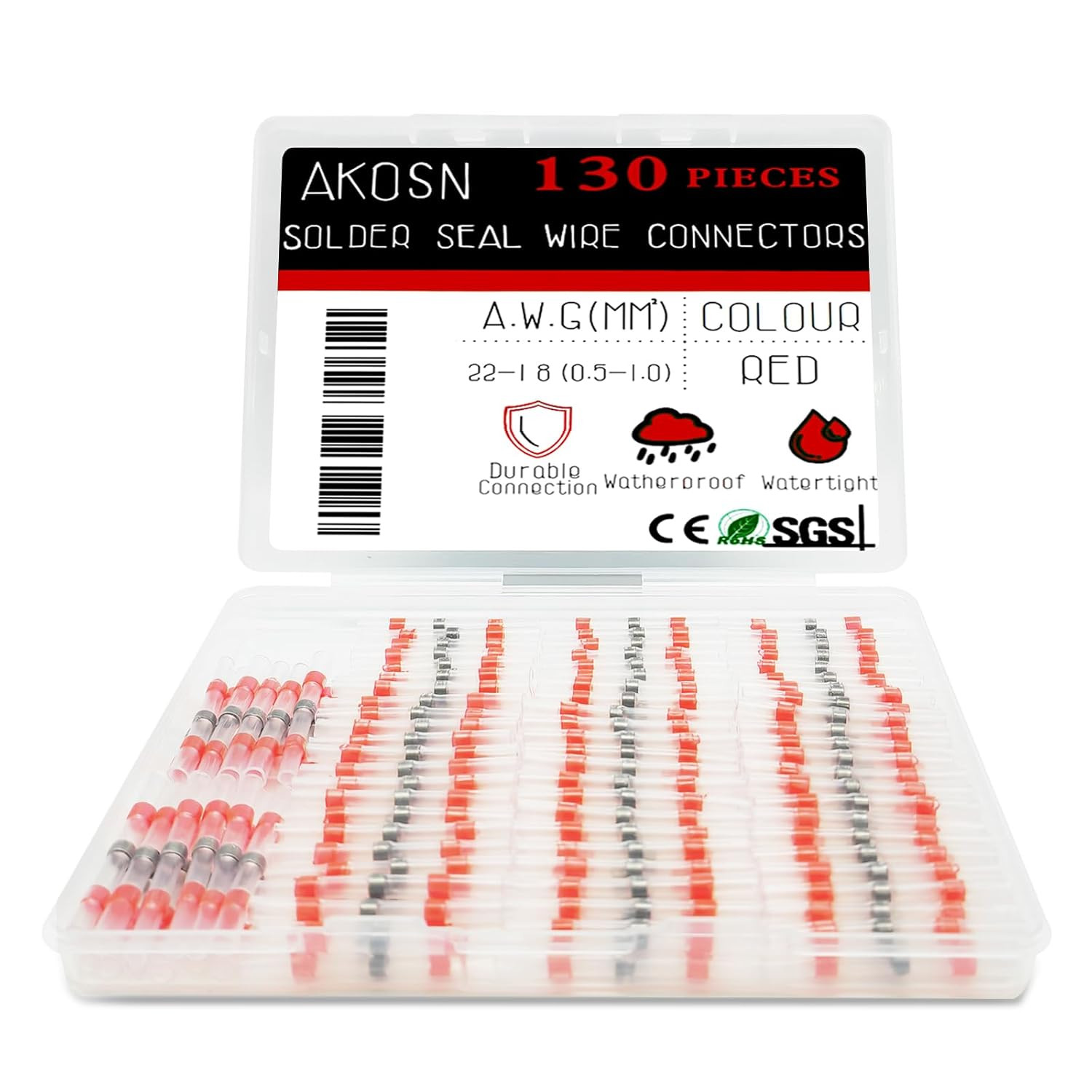 130 PCS Red Heat Shrink Butt Connectors,22-18 AWG, Self Soldering Butt