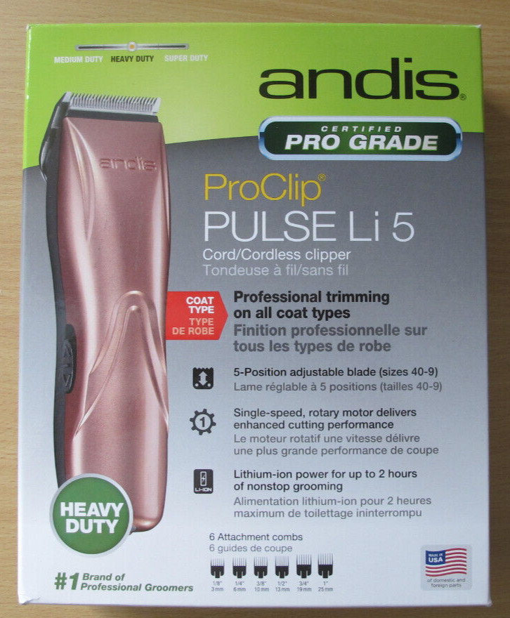 Andis ProClip Pulse Li 5 Cord Cordless Clipper Rose Gold Open box Unused LCL-2 Andis ProClip Pulse Li 5 Cord Cordless Clipper Rose Gold Open box Unused LCL-2