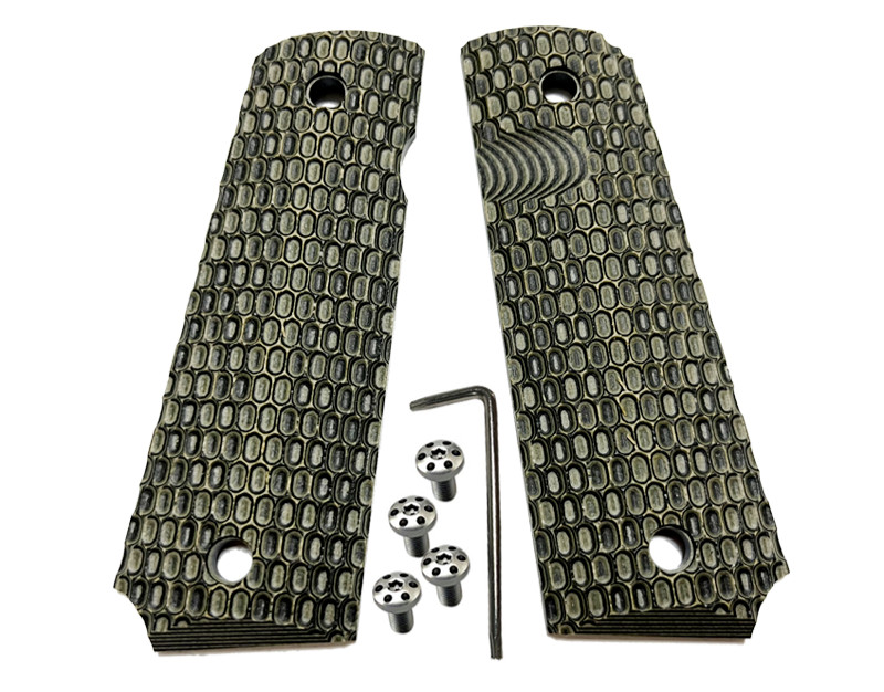 1911 G10 Grips Full Size Green + DRAGON Dotted Grip W/ Screws 1911 Grips