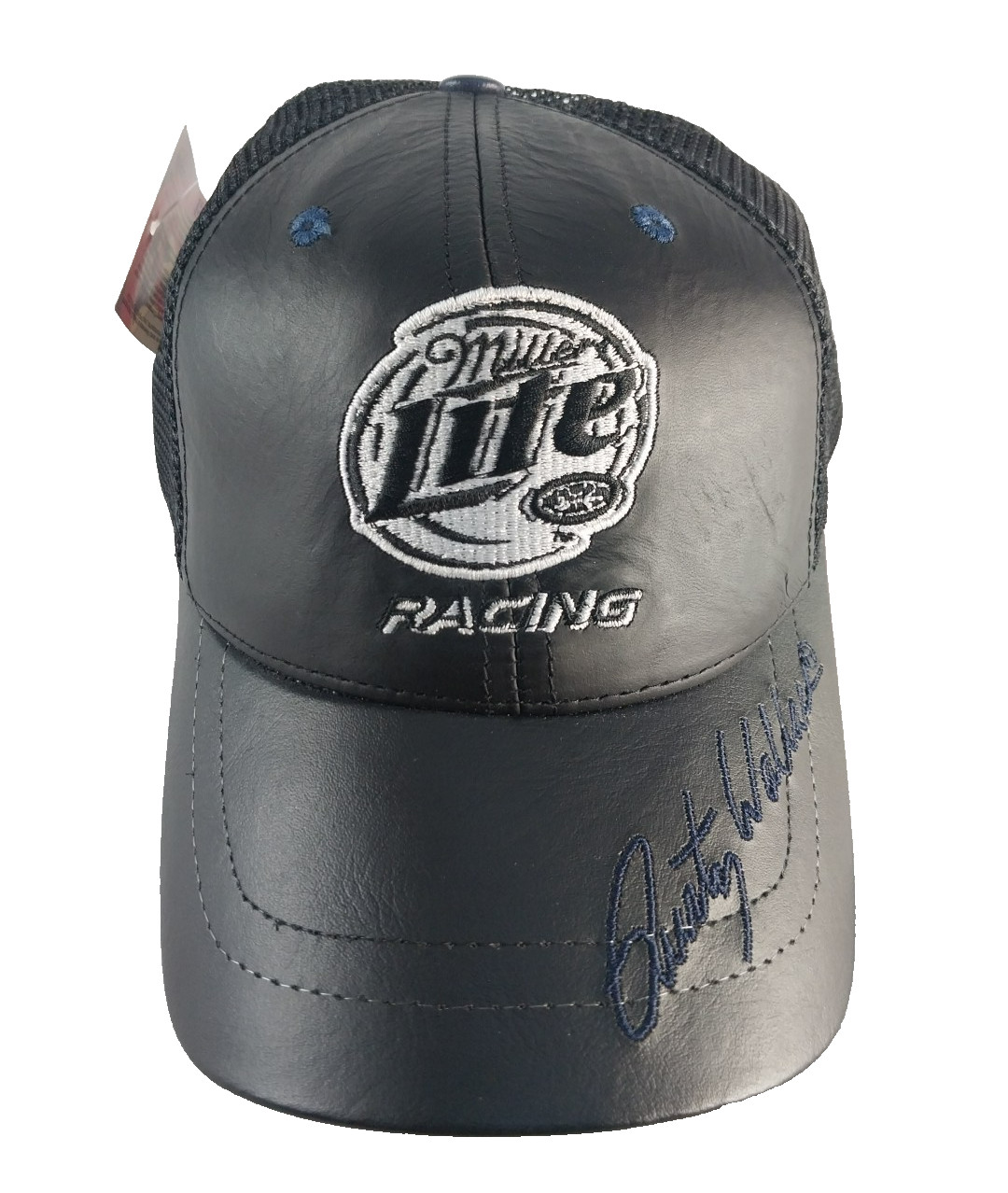VTG Miller lite Racing Rusty Wallace #2 Leather Trucker Hat Chase snap back USA 