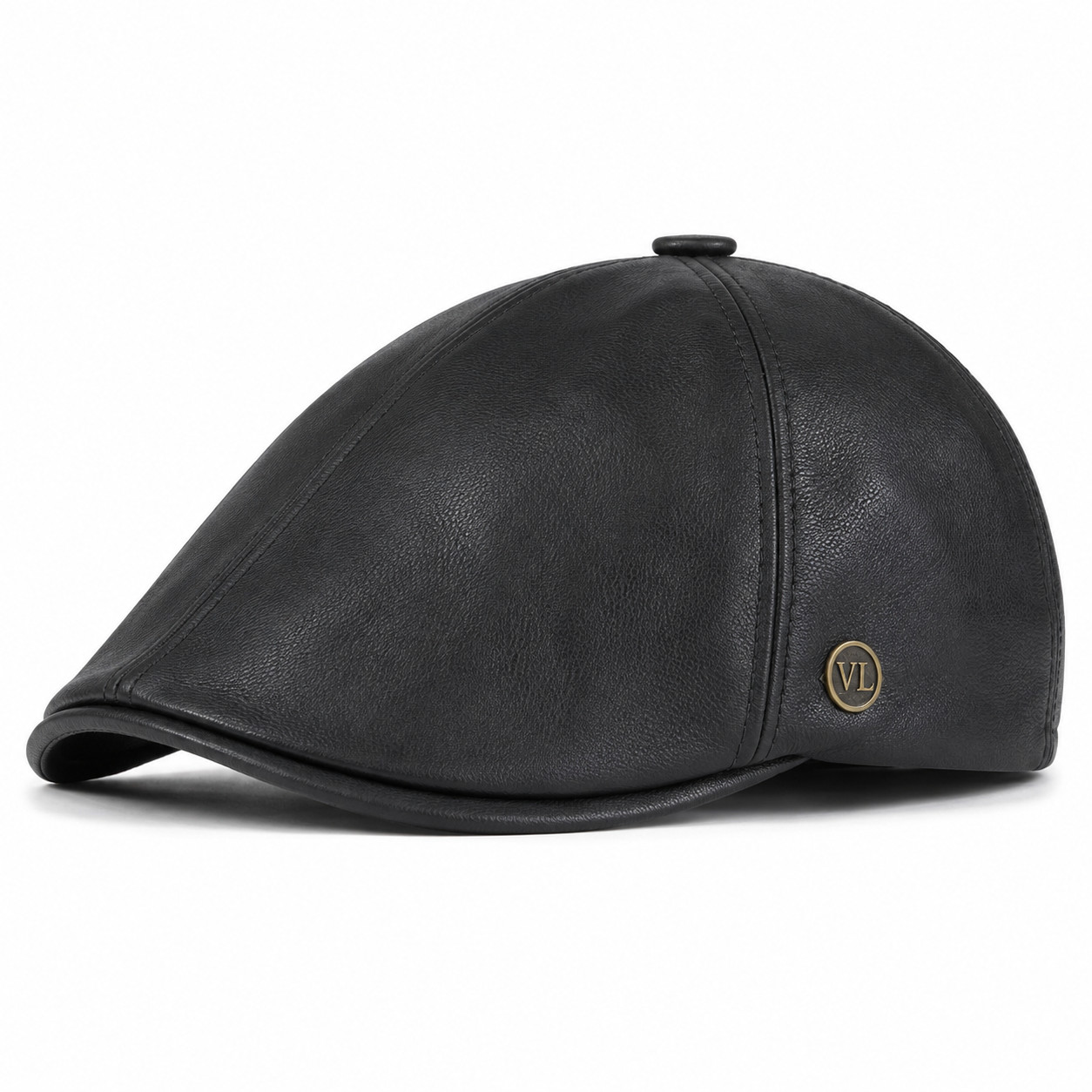 Men's Genuine Leather Ivy Newsboy Cap 6 Panel Cabbie Beret Hat