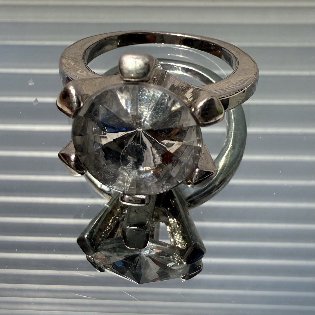 Silver Tone Solitaire Ring with Clear Round Stone Fashion Jewelry display Silver Tone Solitaire Ring with Clear Round Stone Fashion Jewelry display