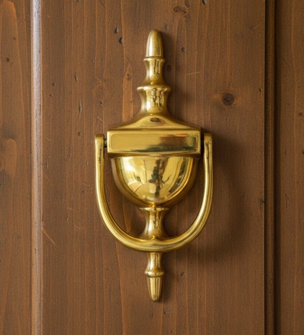VTG Solid Brass Door Knocker 5.5” Colonial Urn Style w/ Hardware & Original Box