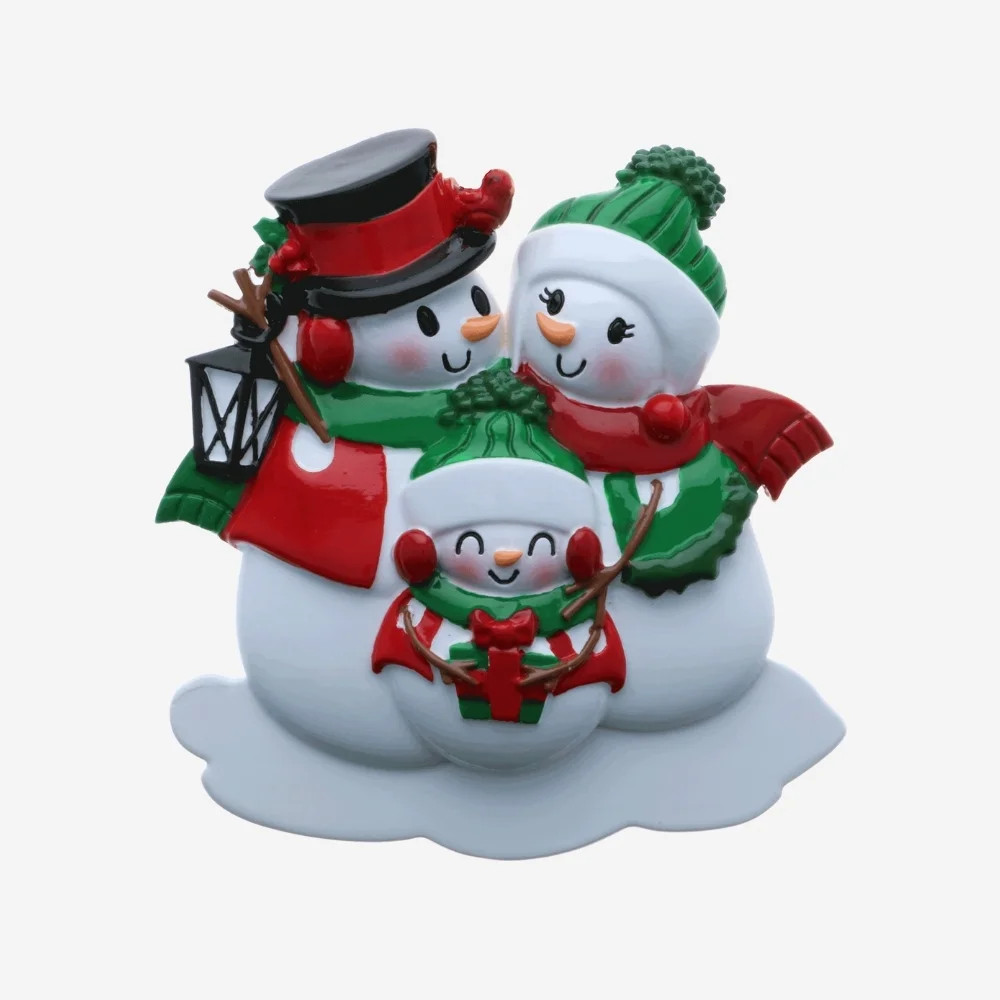 Personalized Snowman Family of 3 4 5 Christmas Ornament with Lantern Kids Xmas