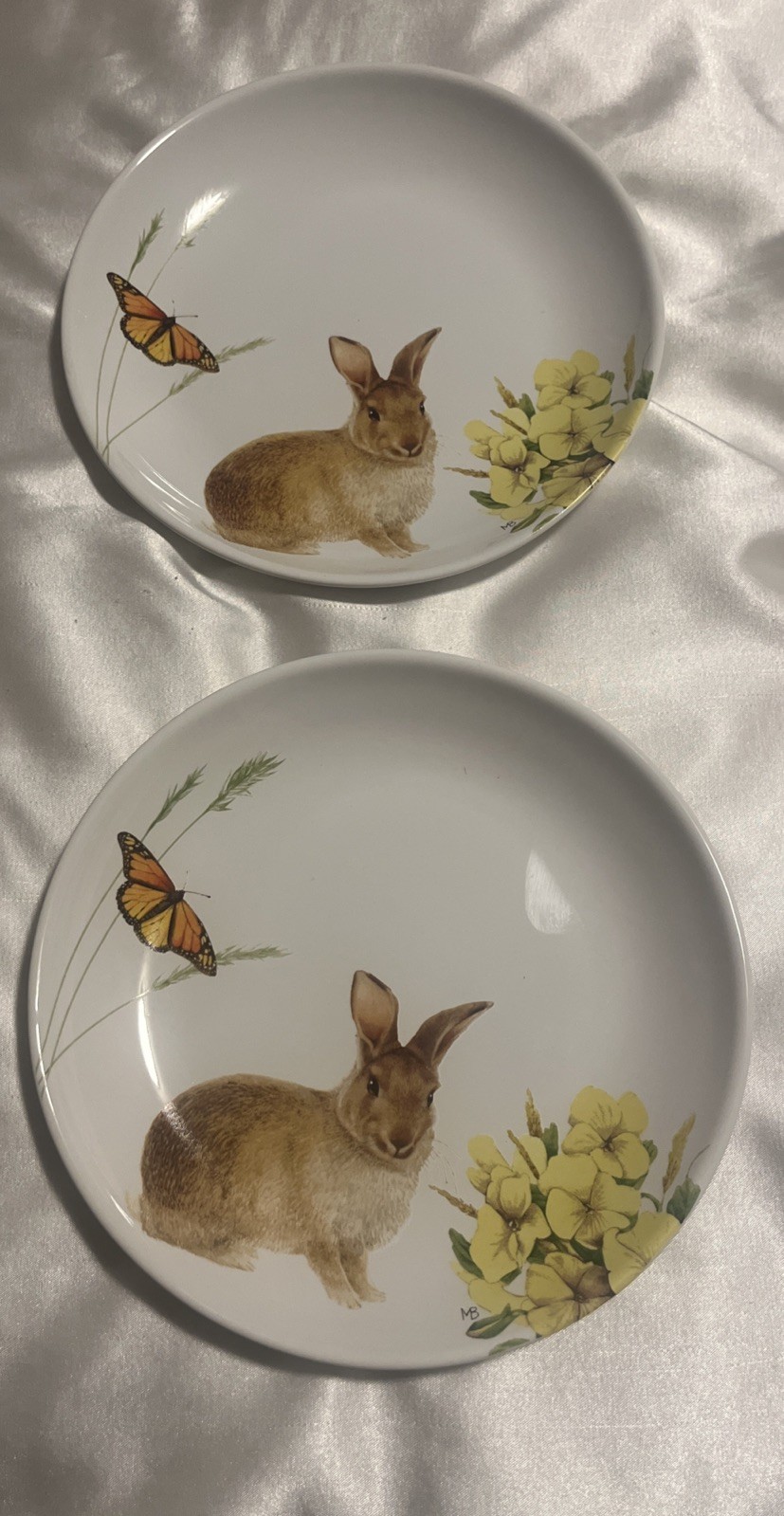 TWO Marjolein Bastin Hallmark Rabbit Butterfly 7” Dessert Plates NEW