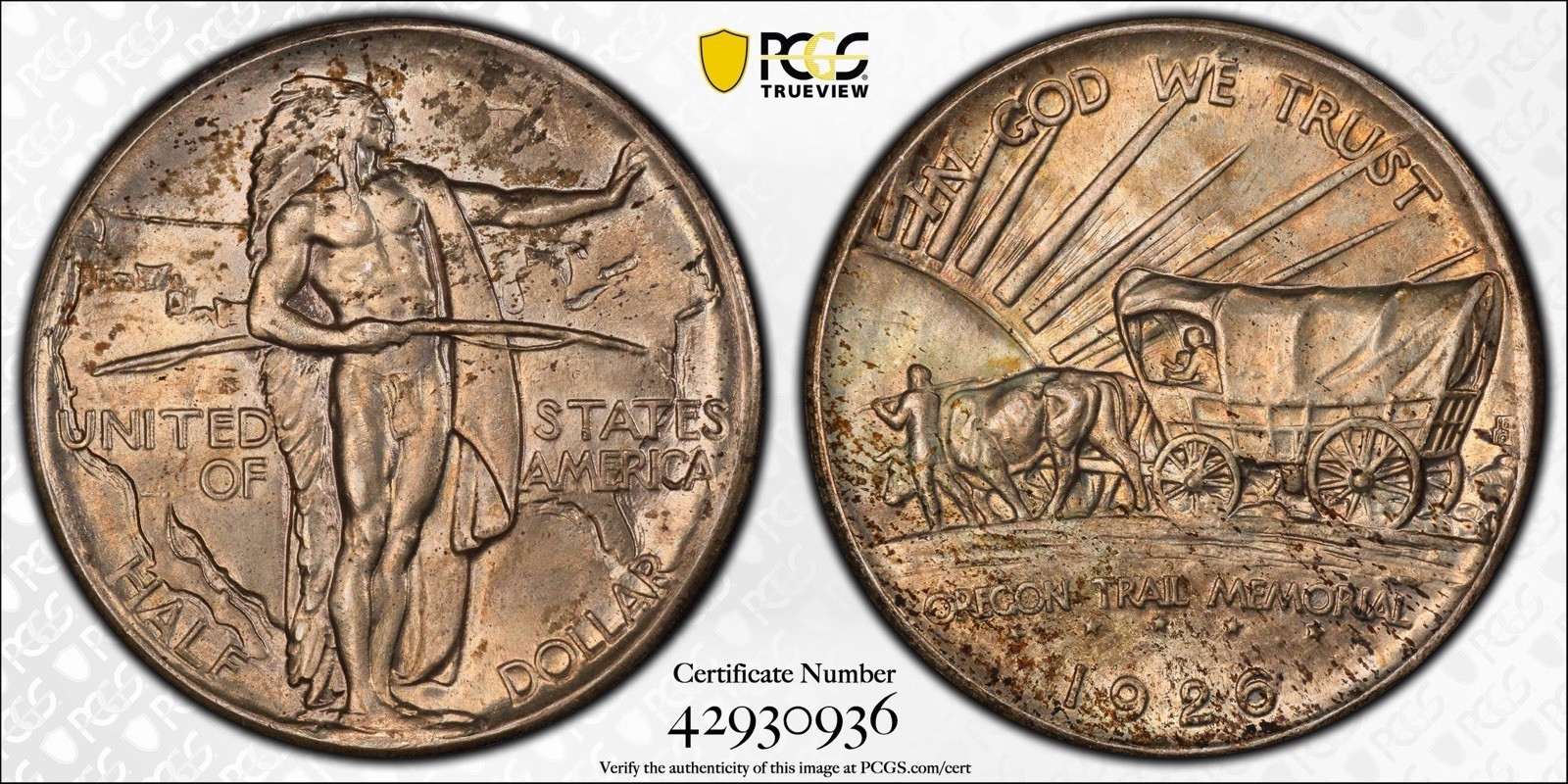 1926 50C Oregon Trail Commemorative Half PCGS MS65 Gold Shield - Gem Toner 1926 50C Oregon Trail Commemorative Half PCGS MS65 Gold Shield - Gem Toner