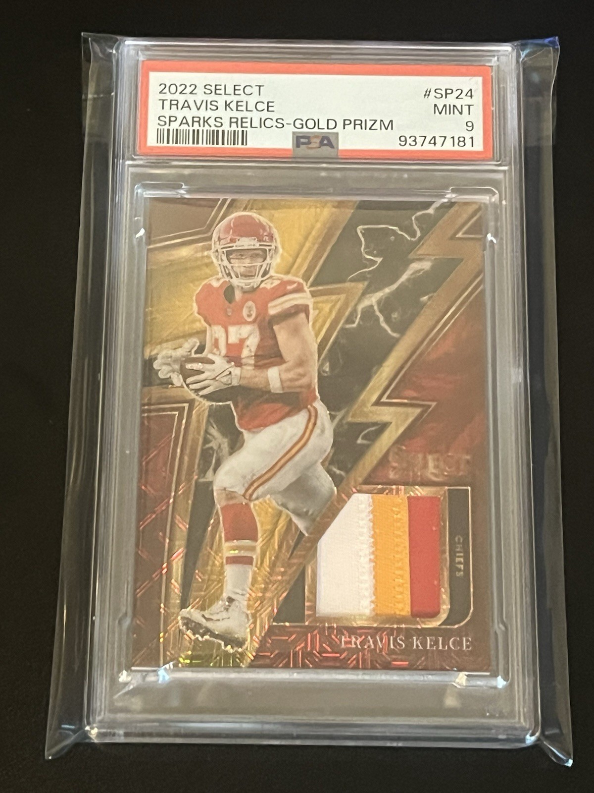 2022 Select Travis Kelce /10 GOLD Prizm Relics 3-color patch PSA 9 Chiefs 🔥