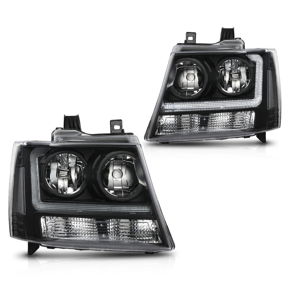 Clear/Black LED DRL Headlights Fit For 2007-2014 Chevy Avalanche Tahoe Suburban