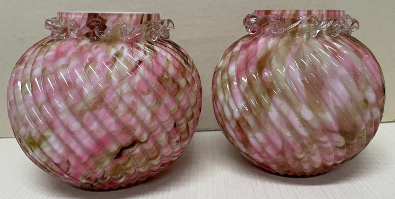 2 Vgt Matching Frank Welz Bohemian Pink Multi Color Splatter Vases 5\