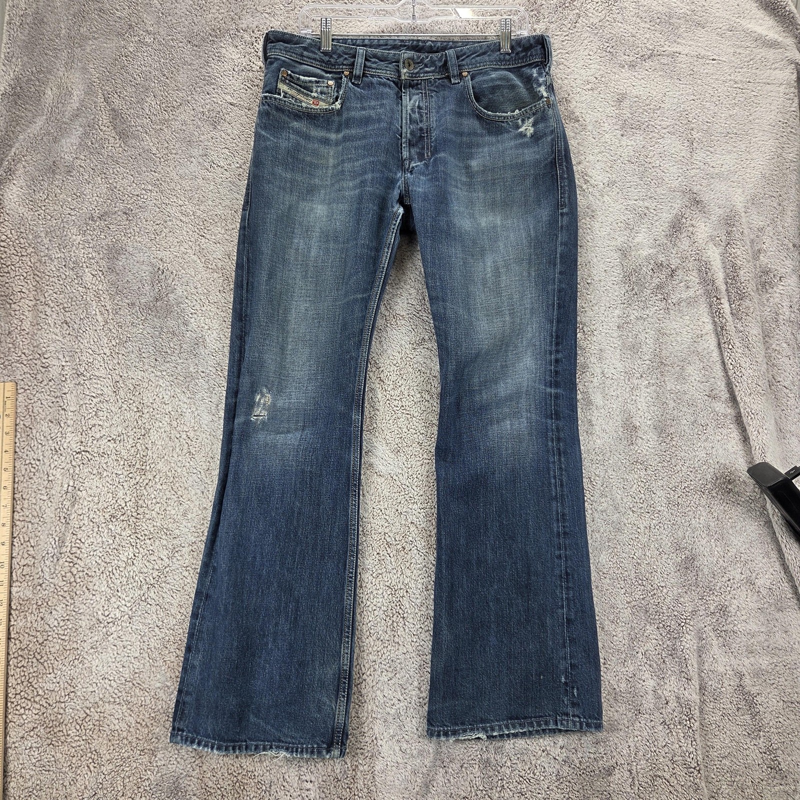 Diesel Jeans Mens 32x32 Blue Zathan Regular Bootcut Distressed Made Italy 0071S