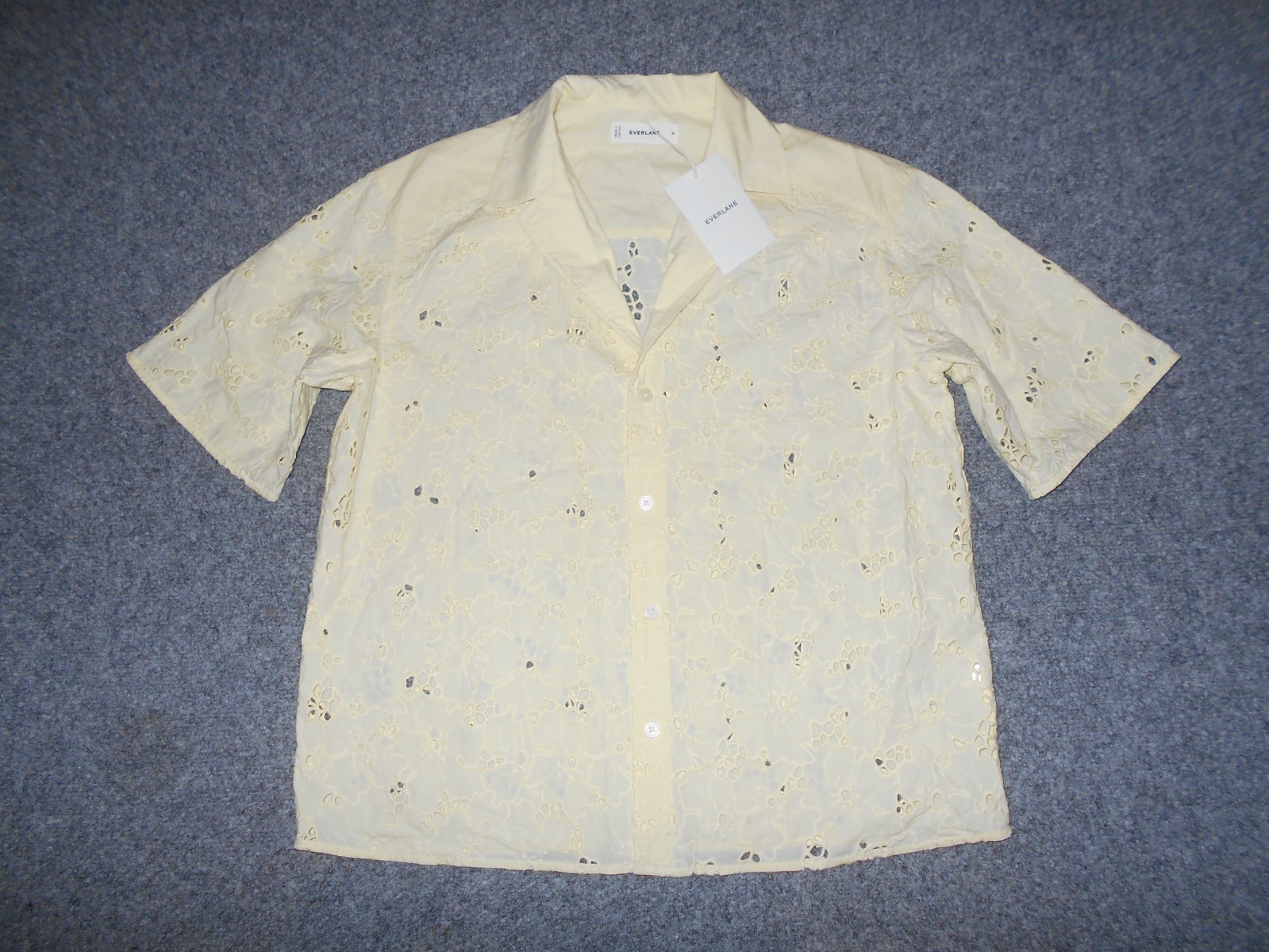 EVERLANE NEW W/TAGS THE EYELET CAMP WOMENS MEDIUM PEAR COLLARED SHIRT        
