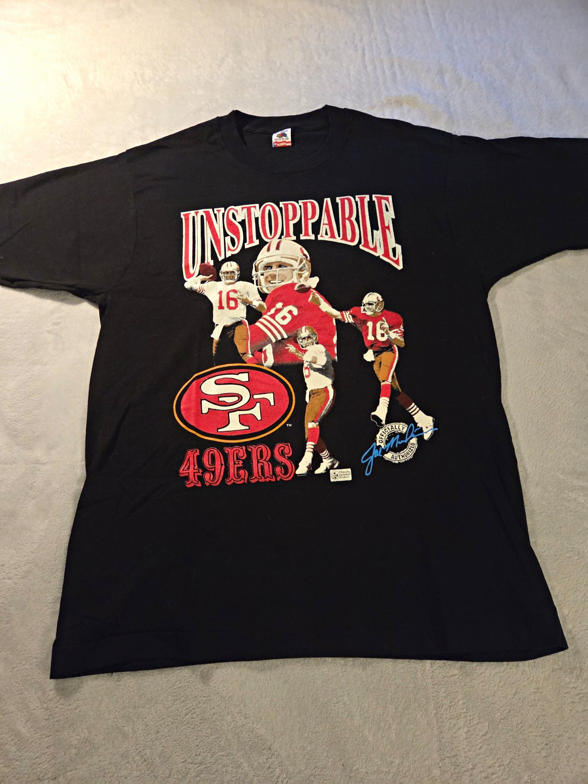 Vintage Fruit of the Loom San Francisco 49ers Joe Montana NFL “Unstoppable” XL