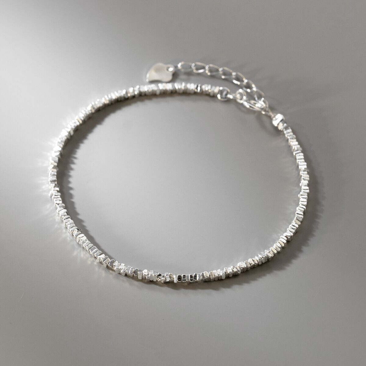 Woman REAL S925 Sterling Silver Beads Cubes Bracelet Bangle 7.5 inches