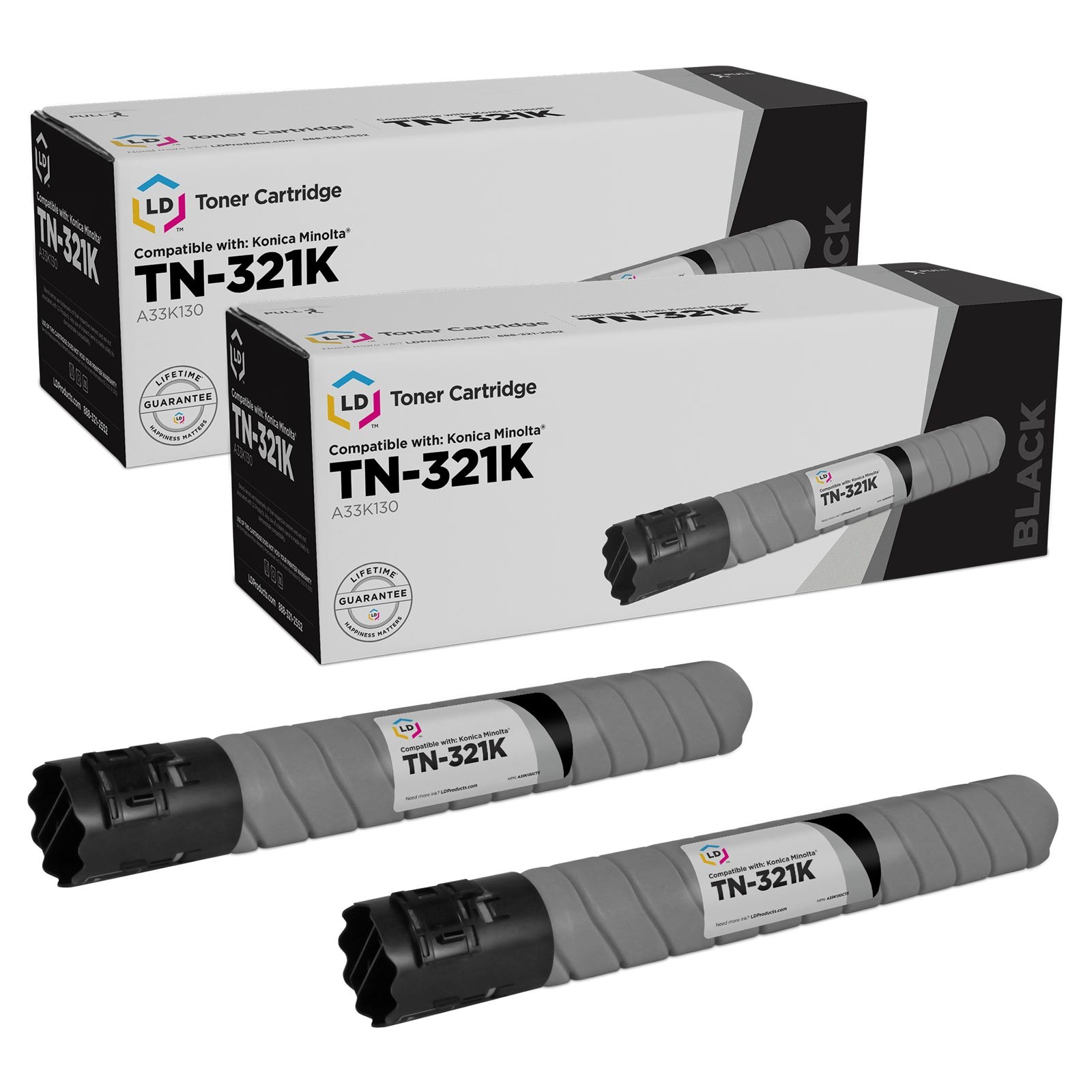 LD Compatible Konica-Minolta A33K130 TN-321K 2pk Black C224 C284 C364