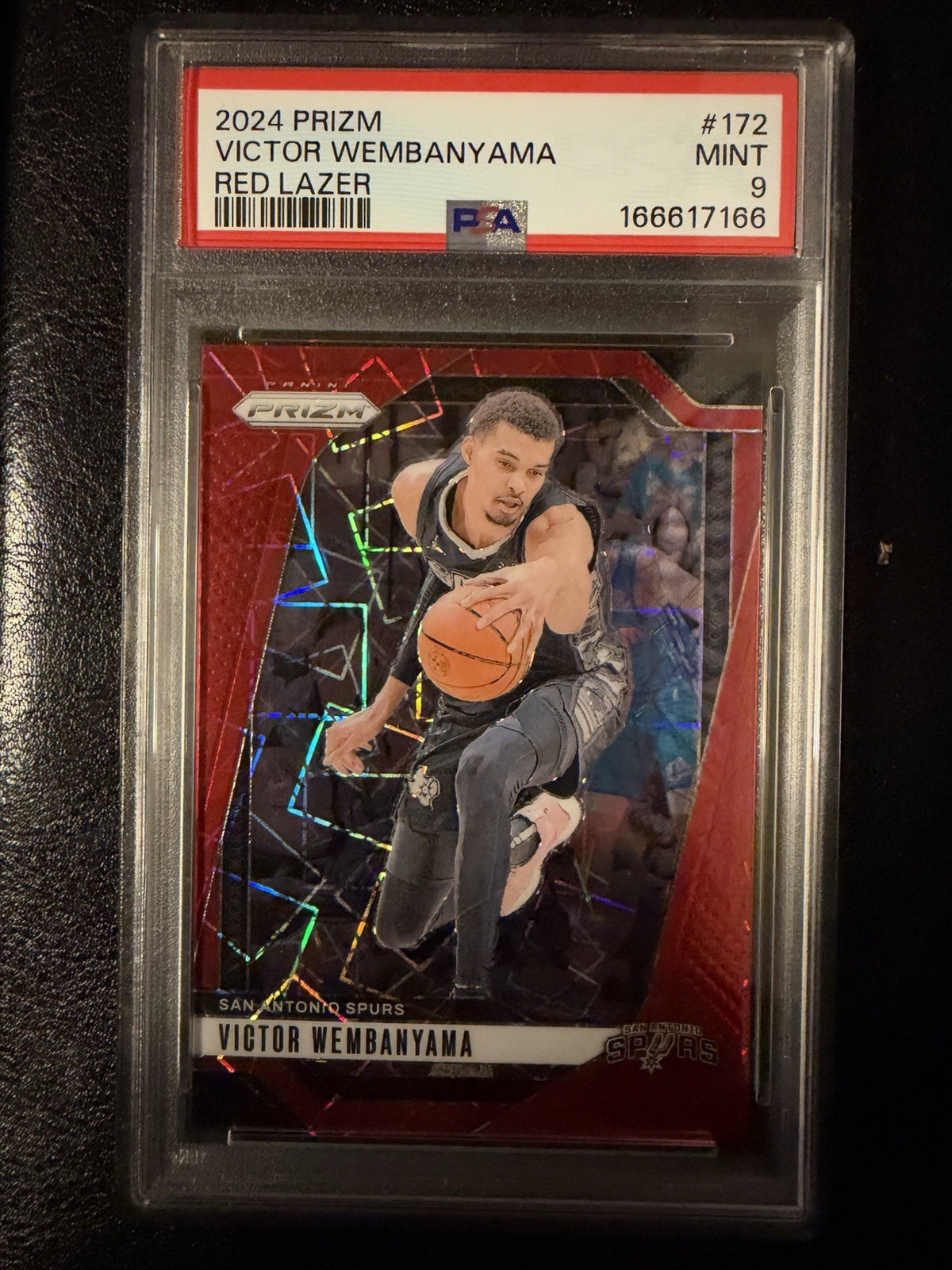 24-25 Panini Prizm Victor Wembanyama #172 Red Lazer Prizm, serial numbered 29/35