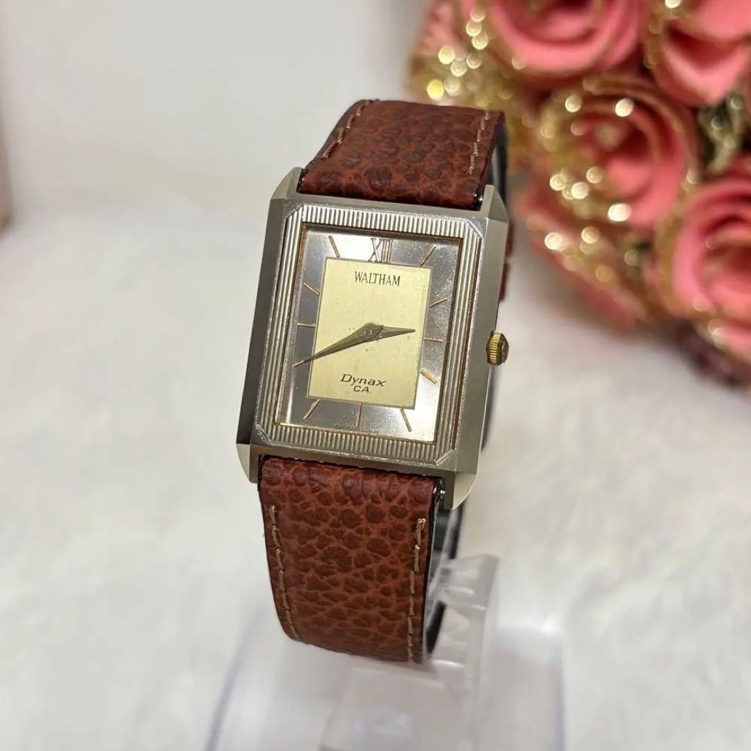 Rare Waltham wristwatch Dynax CA square gold dial Working item